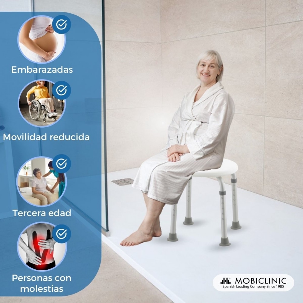 Taburete de baño regulable asiento de baño antideslizante blanco Silla de ducha Faro Mobiclinic 3