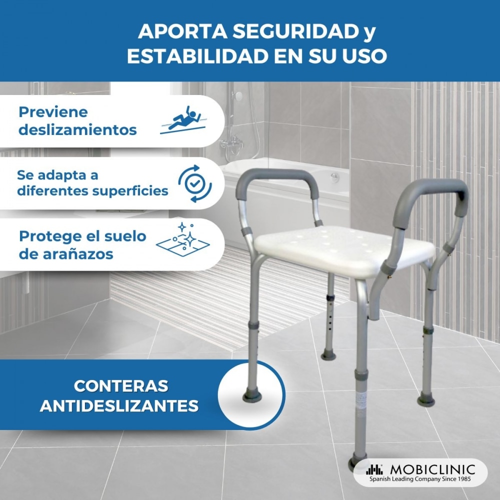 Silla para baño aluminio pvc altura regulable reposabrazos Acueducto Mobiclinic 5