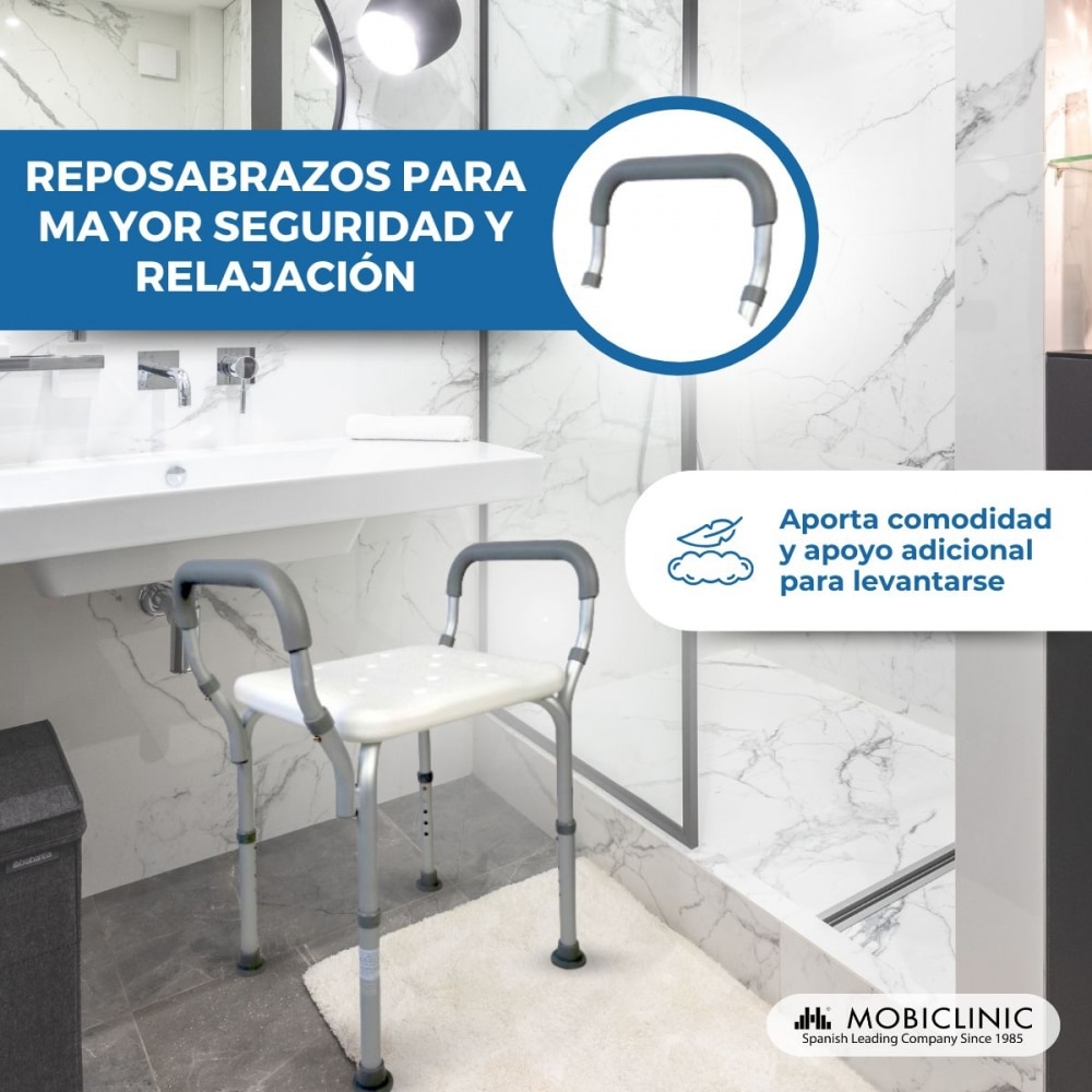 Silla para baño aluminio pvc altura regulable reposabrazos Acueducto Mobiclinic 6
