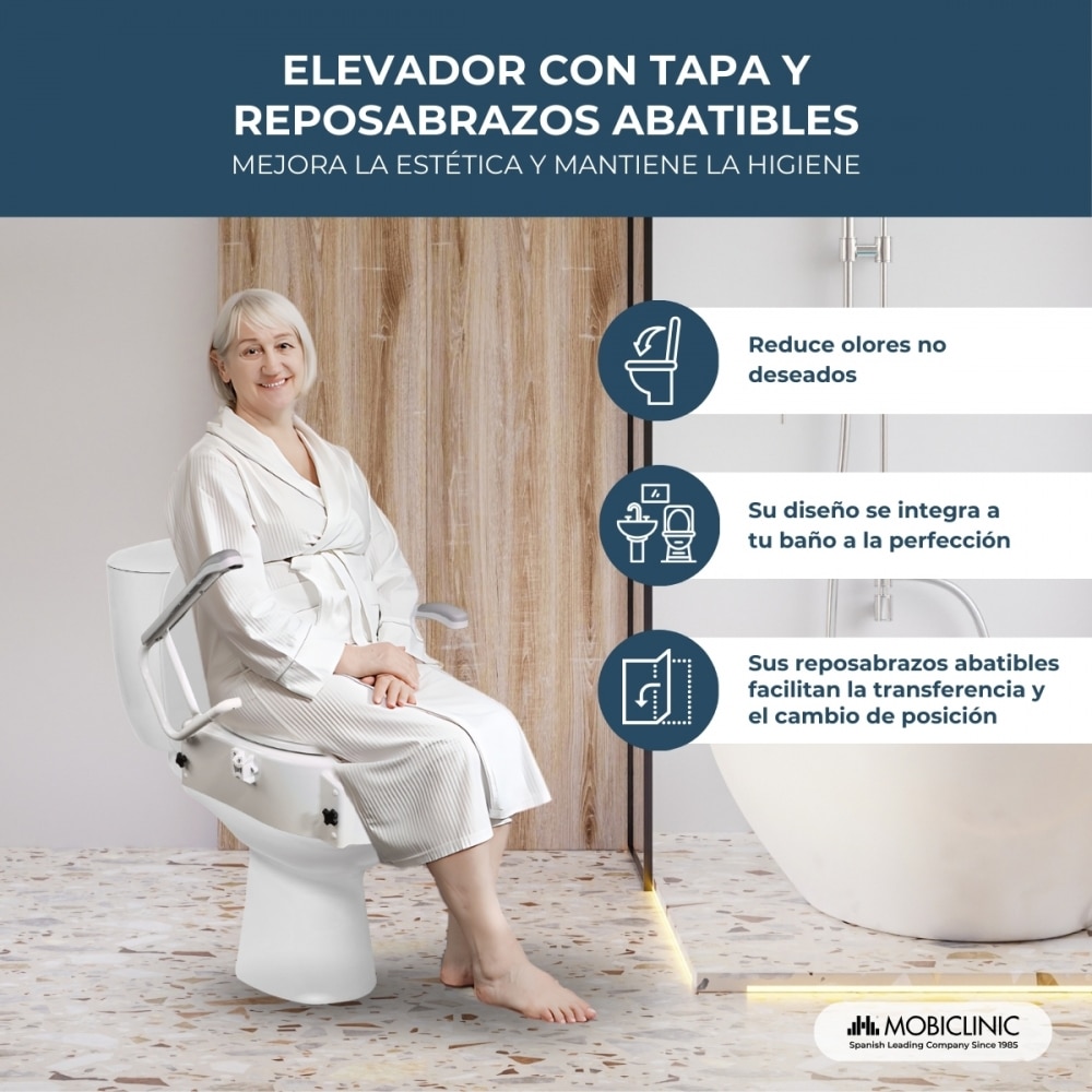 Elevador de WC Con tapa 5-15 cm Regulable en altura Reposabrazos abatibles Muralla Blanco-4