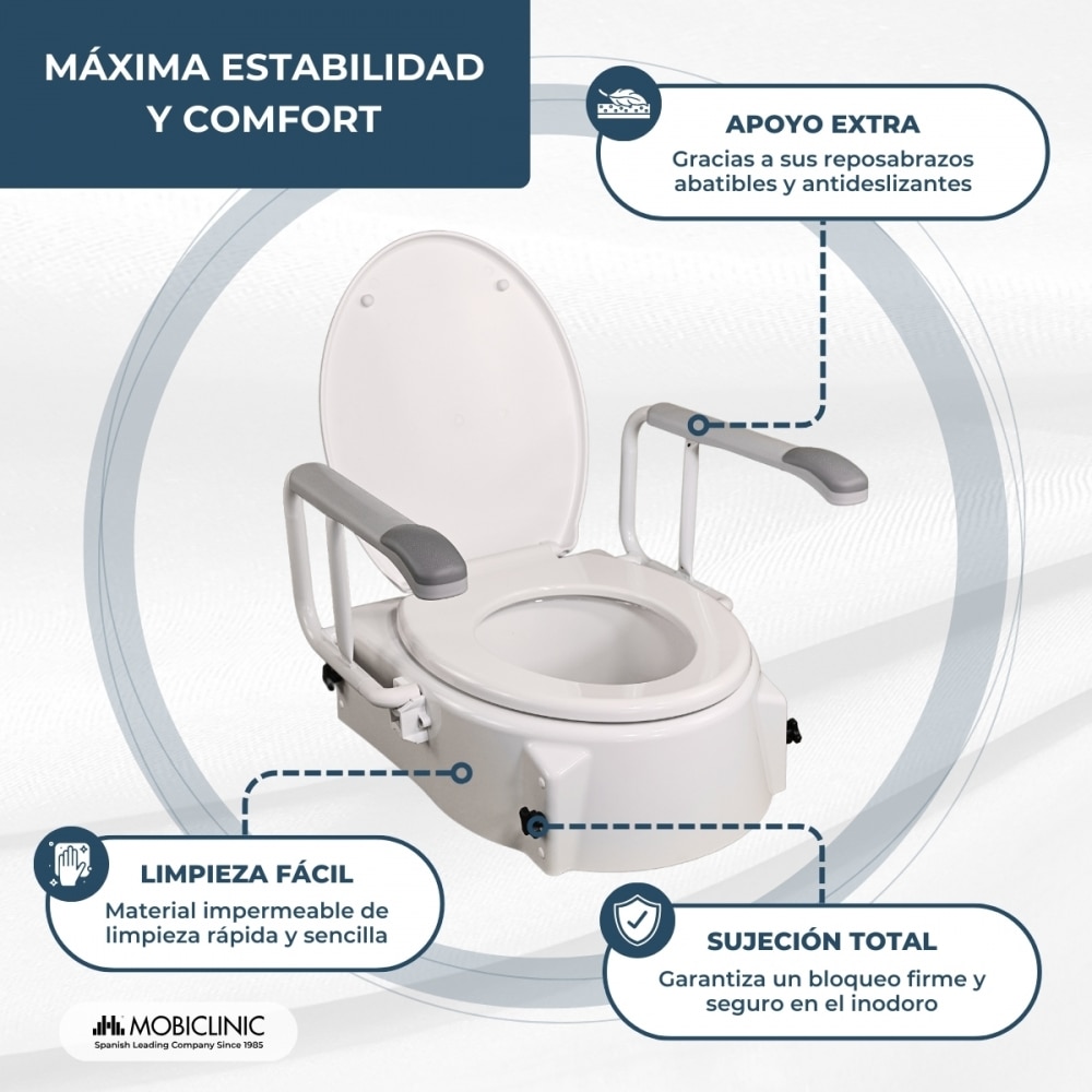 Elevador de WC Con tapa 5-15 cm Regulable en altura Reposabrazos abatibles Muralla Blanco-5