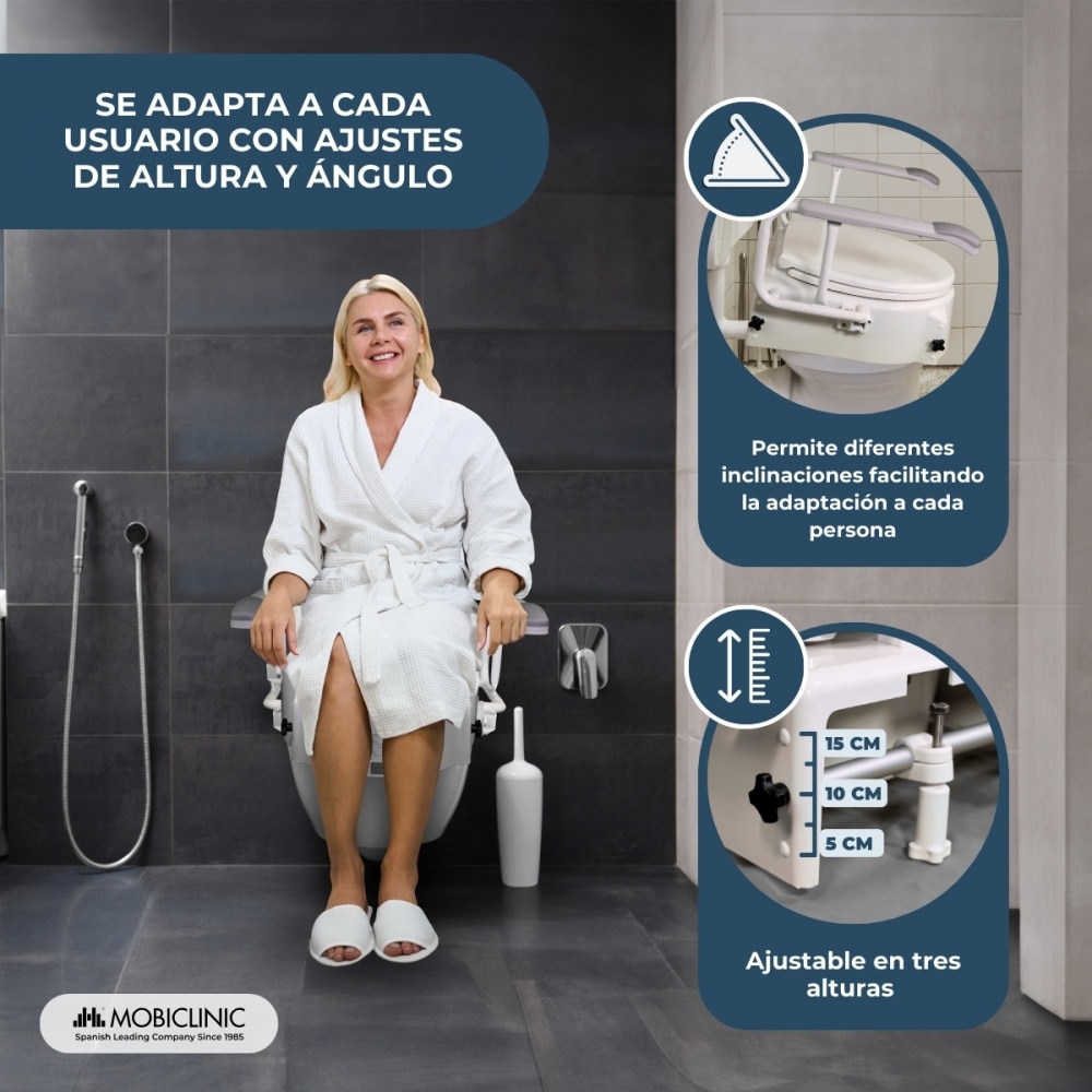 Elevador de WC Con tapa 5-15 cm Regulable en altura Reposabrazos abatibles Muralla Blanco-6