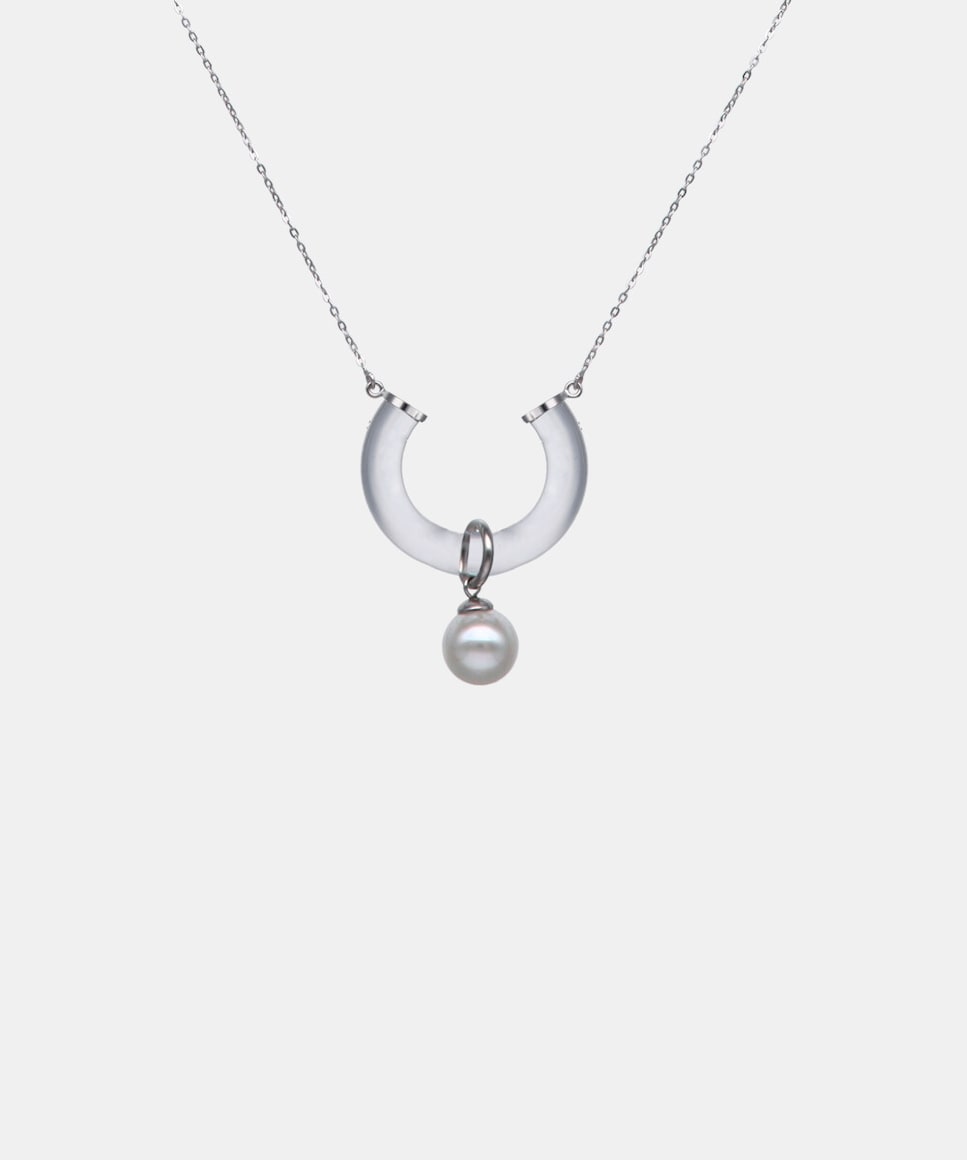 Collar con colgante Ayla en cristal de alta resistencia en plata Blanco-3