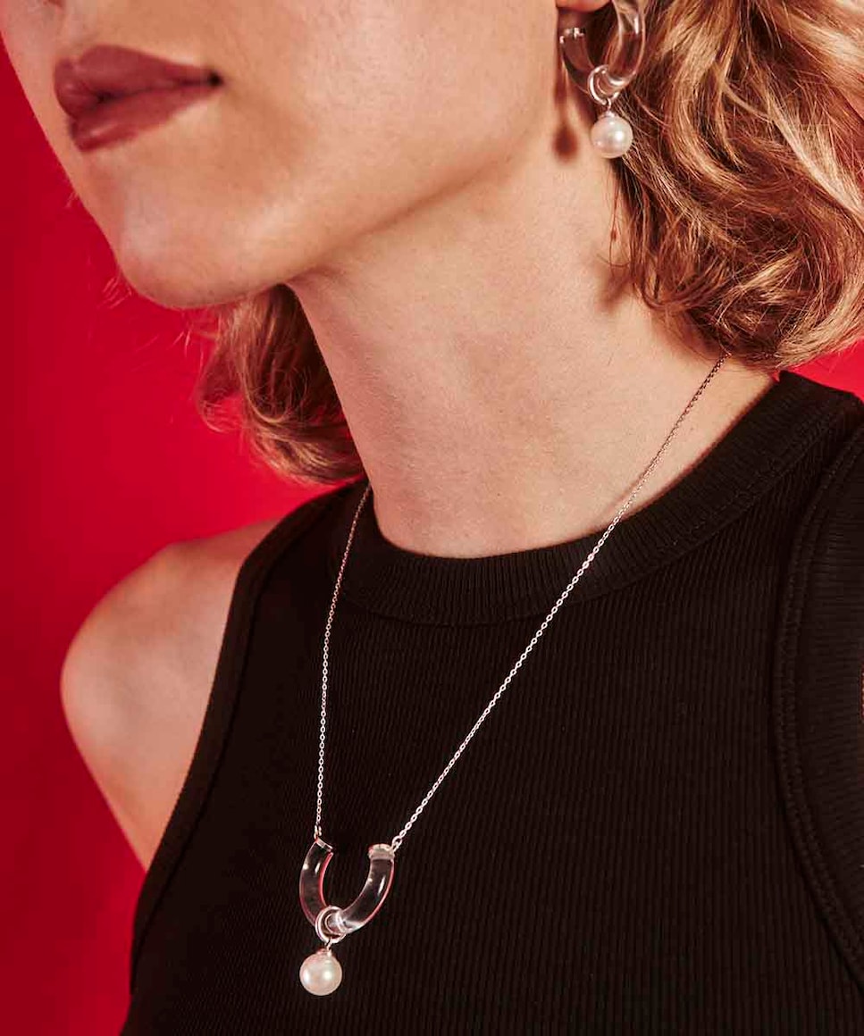 Collar con colgante Ayla en cristal de alta resistencia en plata Blanco-4