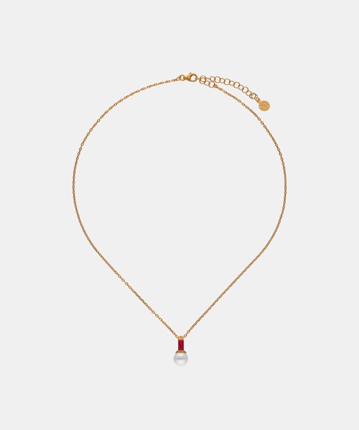 Imagen 0 de Collar plata dorada Selene tú y yo con perla y circonita rojo rubí