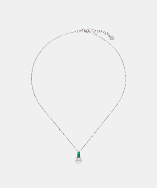 Imagen 0 de Collar plata Selene tú y yo con perla y circonita verde esmeralda