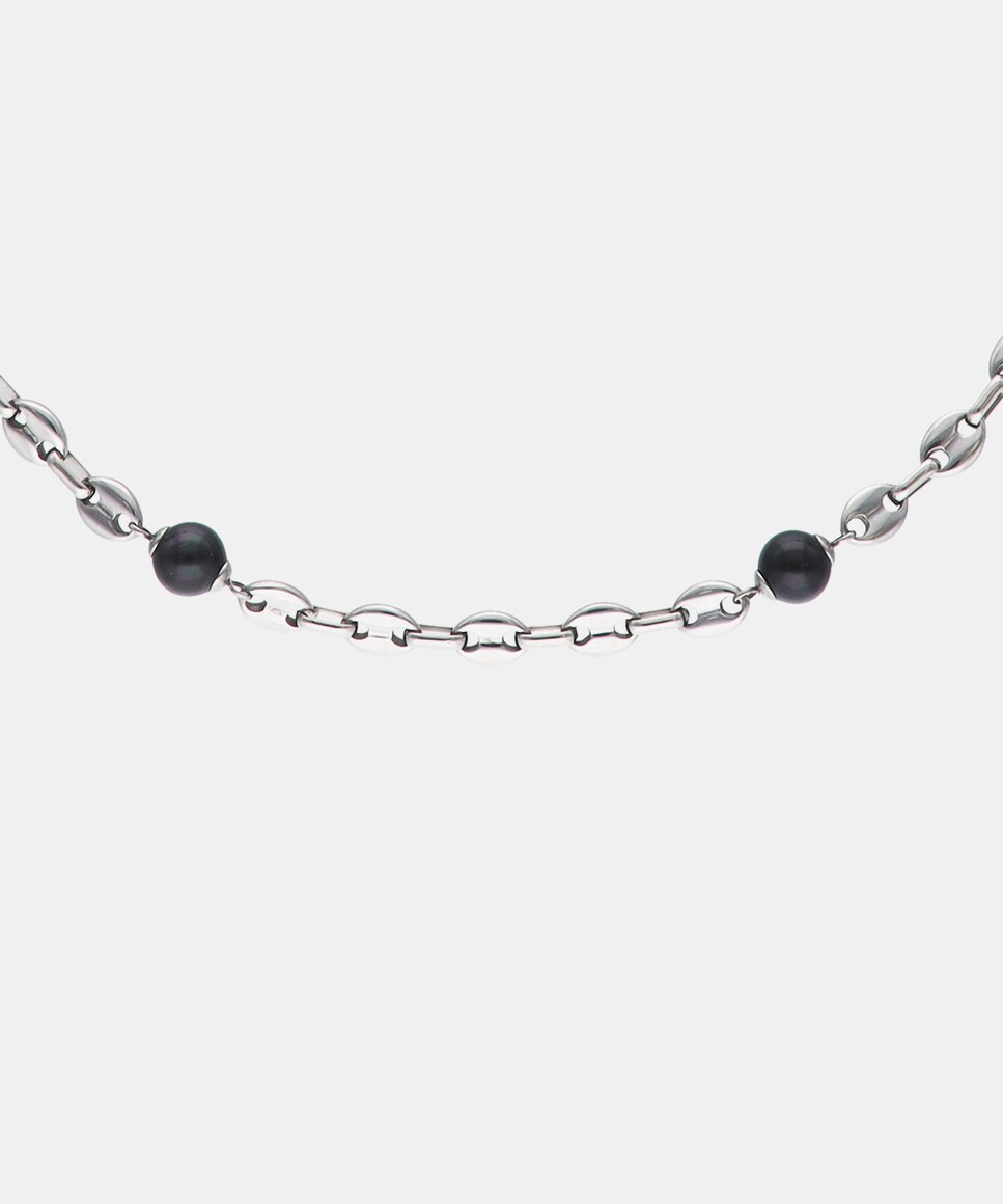 Collar encadenado en acero con perlas negras Sailor Negro-2