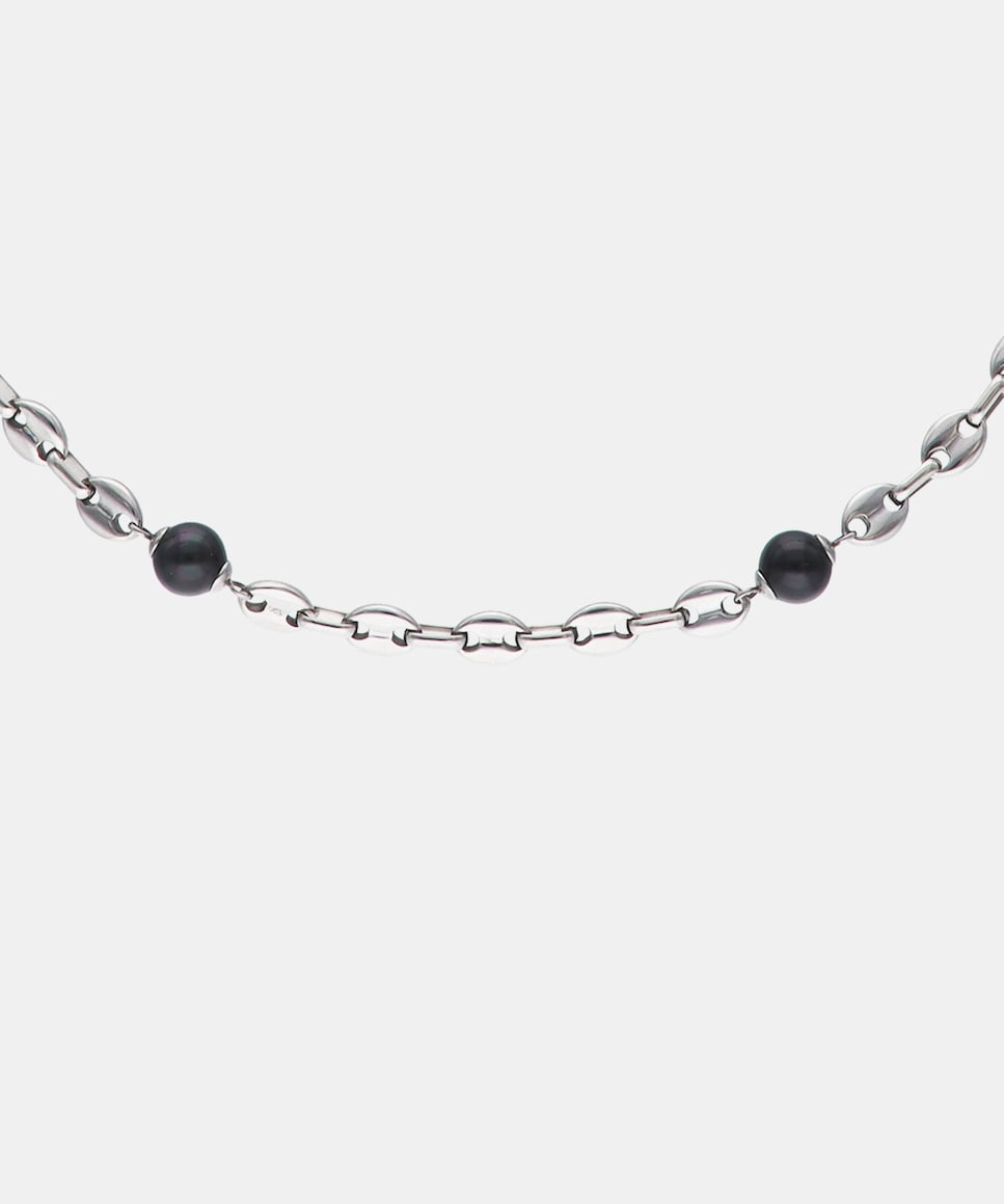 Collar encadenado en acero con perlas negras Sailor Negro-2