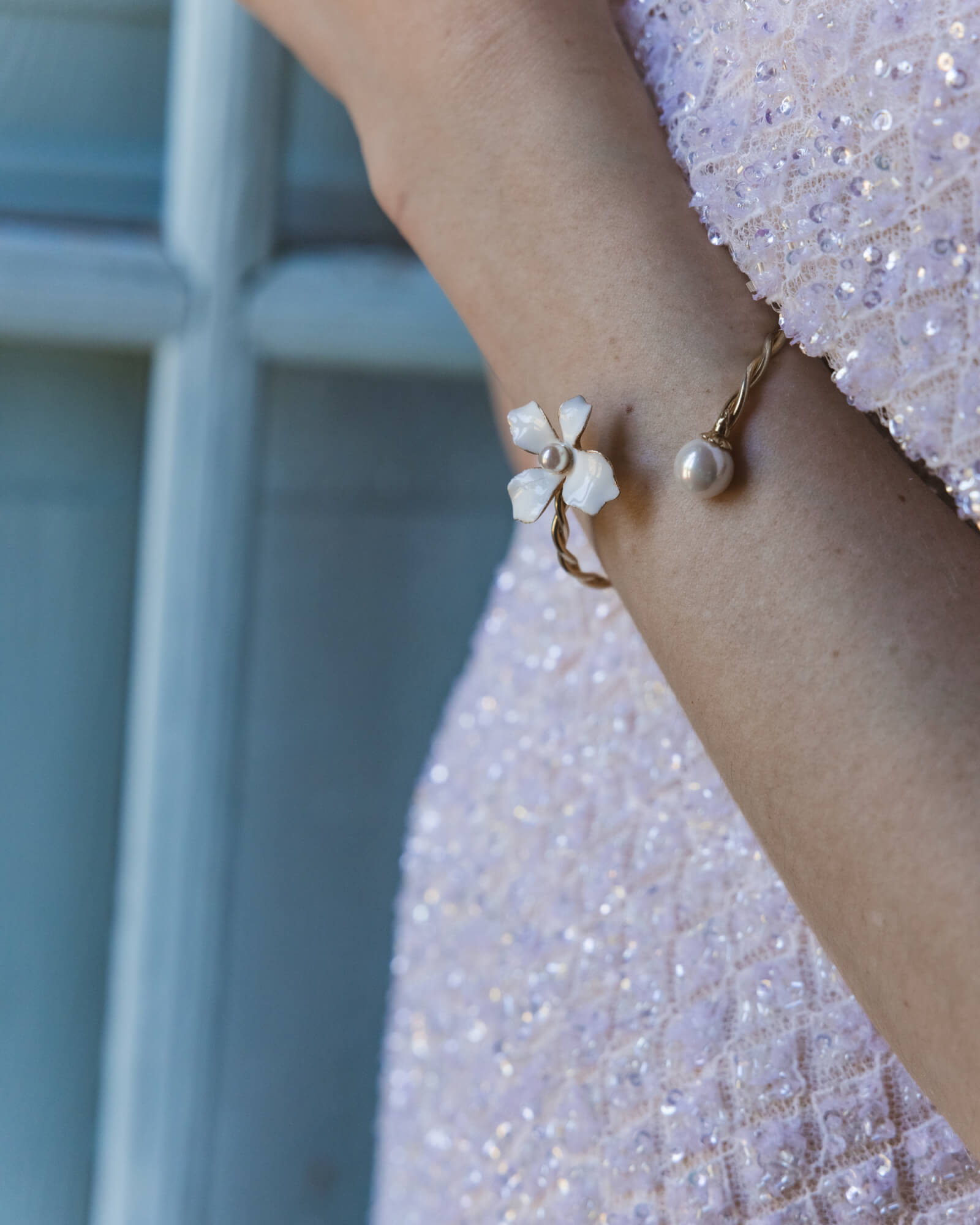Brazalete flowers blanca - Majorica - Plateado Plateado-2