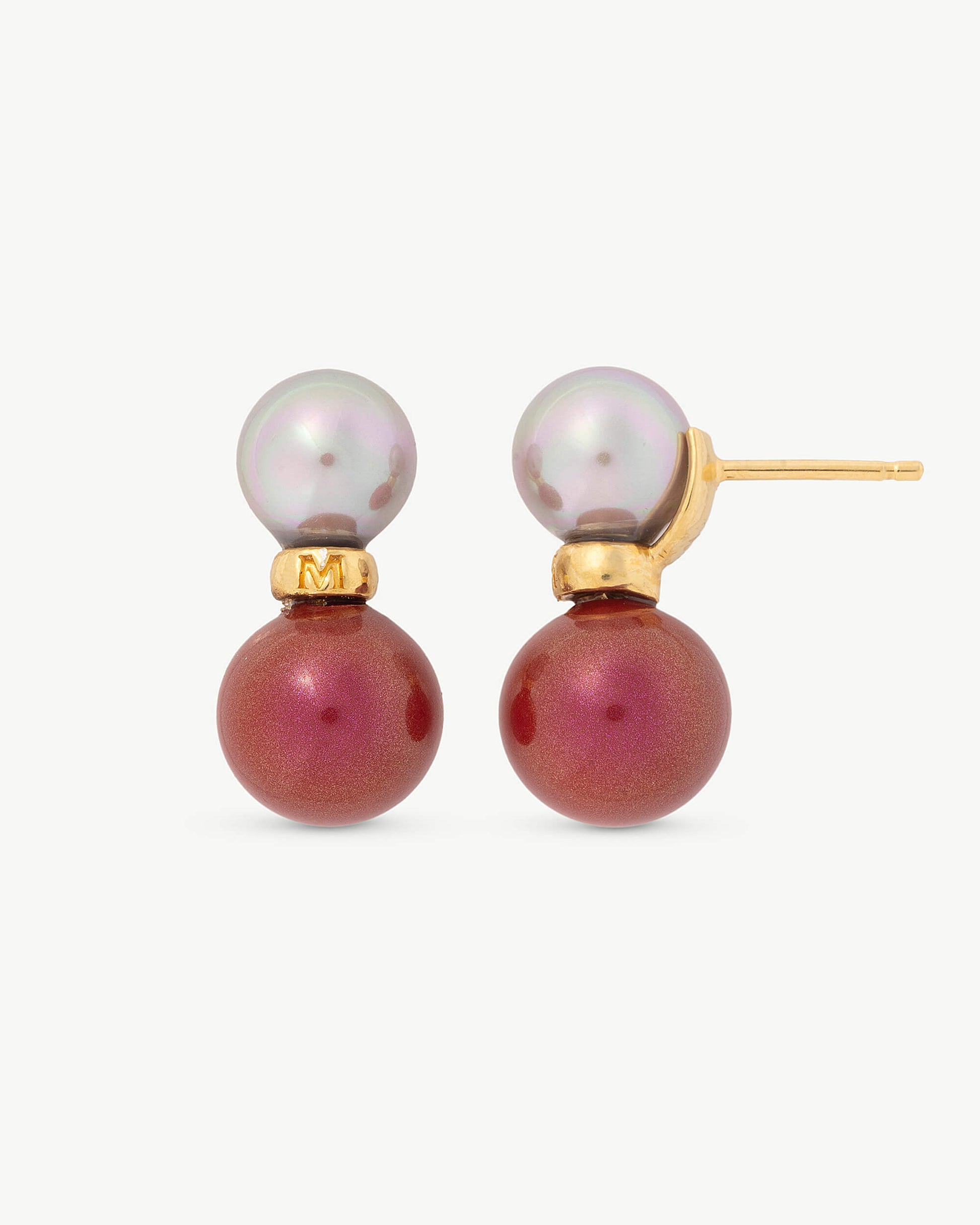 Pendientes de botón majorica doble perla nuage y roja twins & triplets - Blanco / Rojo Blanco / Rojo-1