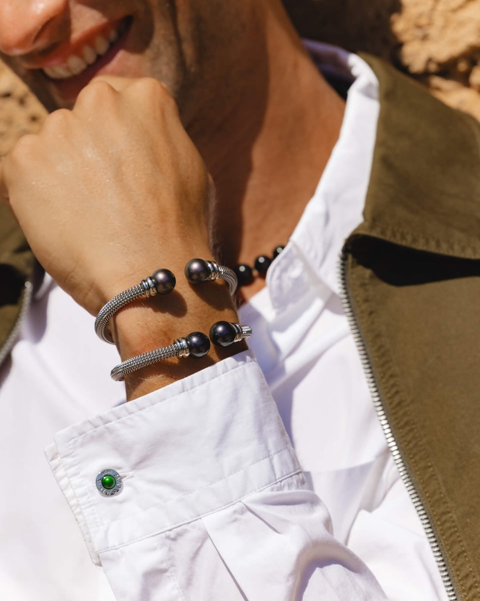 Brazalete dos perlas tahití tender Plata-2