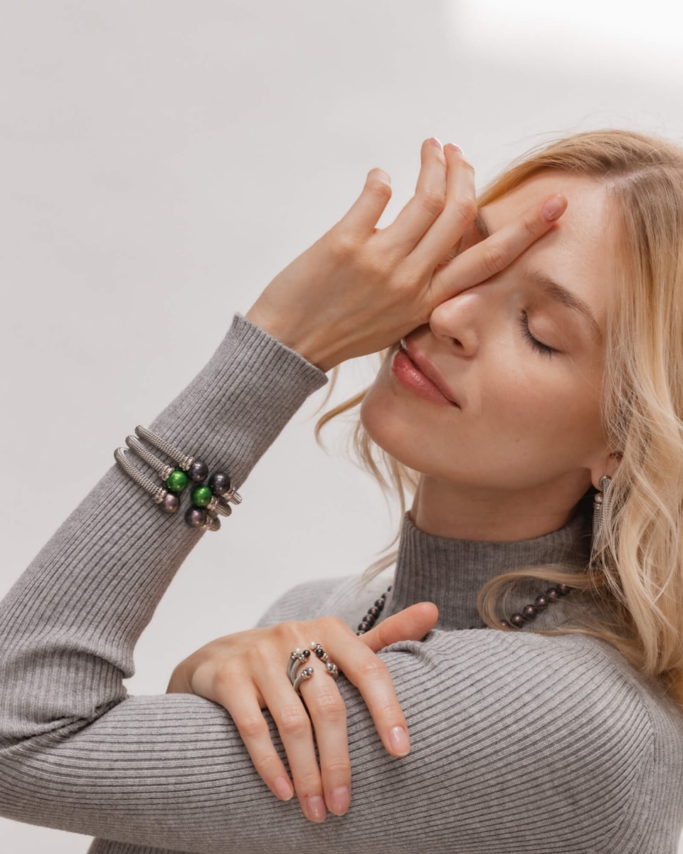 Brazalete dos perlas tahití tender Plata-3