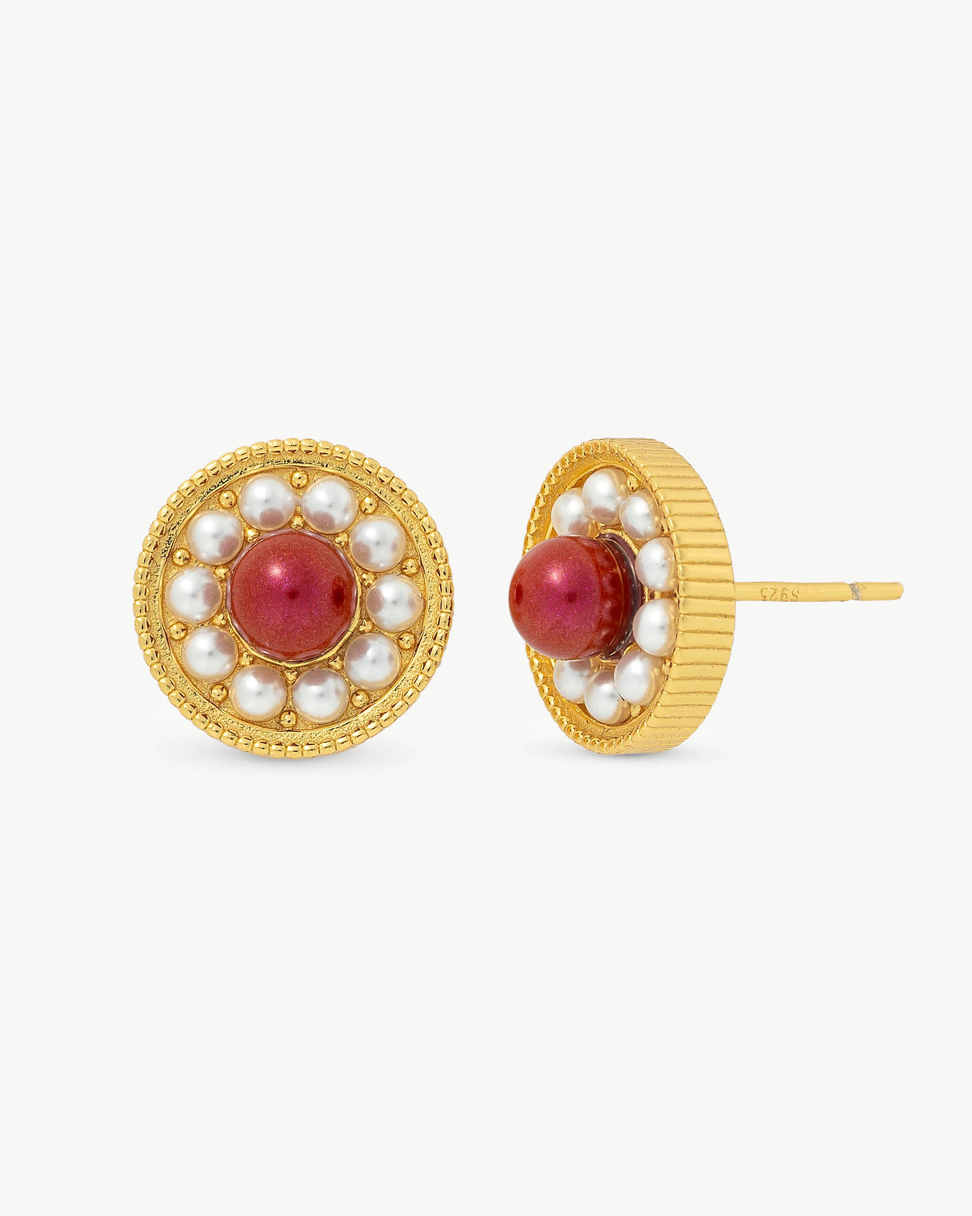 Pendientes majorica perla roja daisy - Plateado Plateado-1