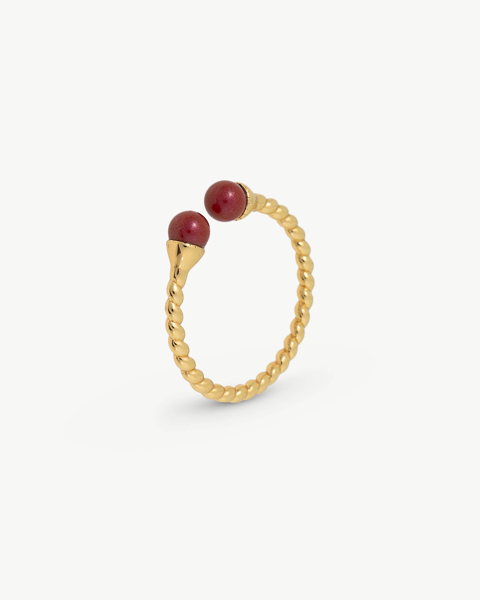 Anillo majorica dorado dos perlas rojo twist Plateado Plateado-1