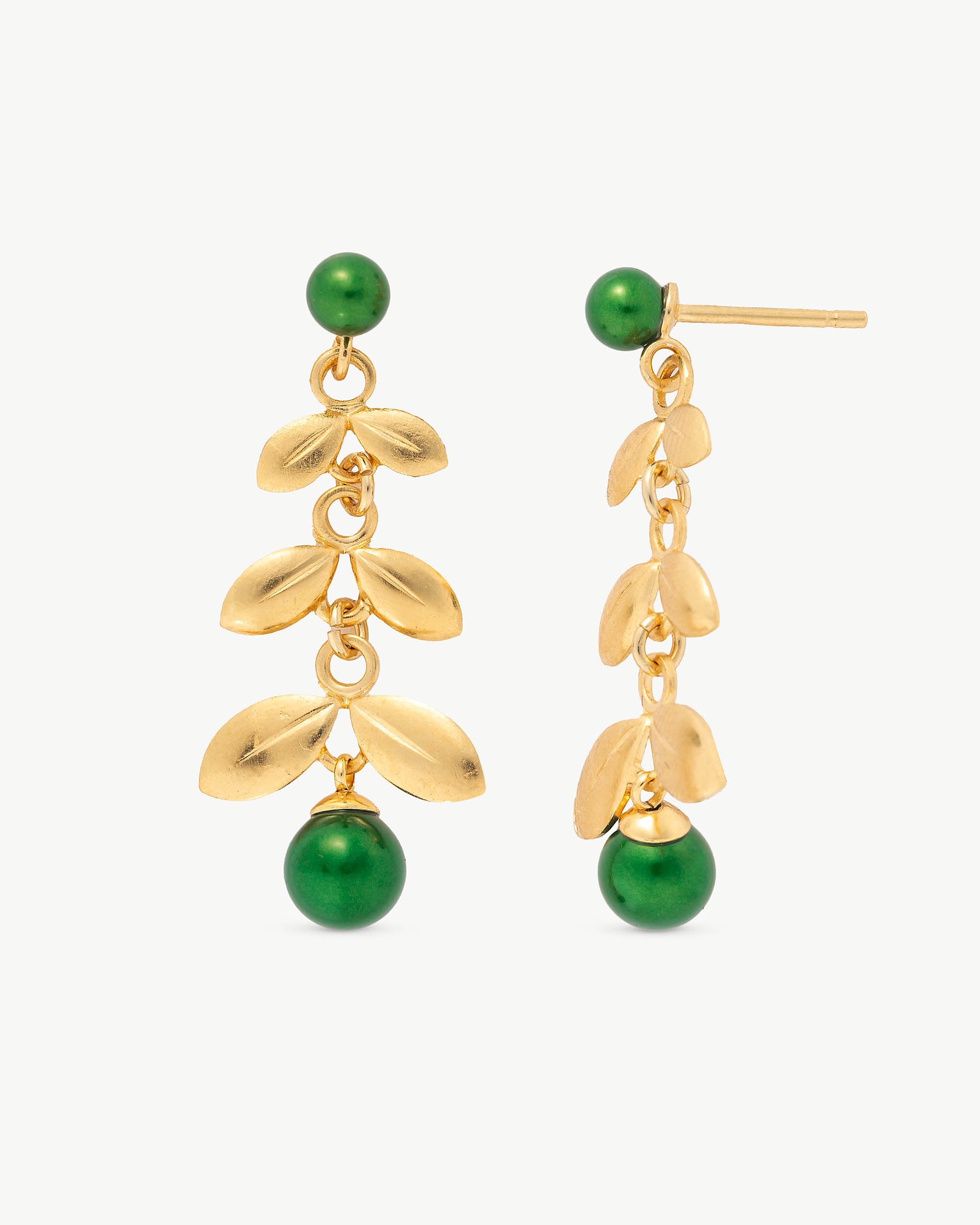 Imagen 1 de Pendientes largos majorica hojas y perla verde bloom - Plateado Plateado