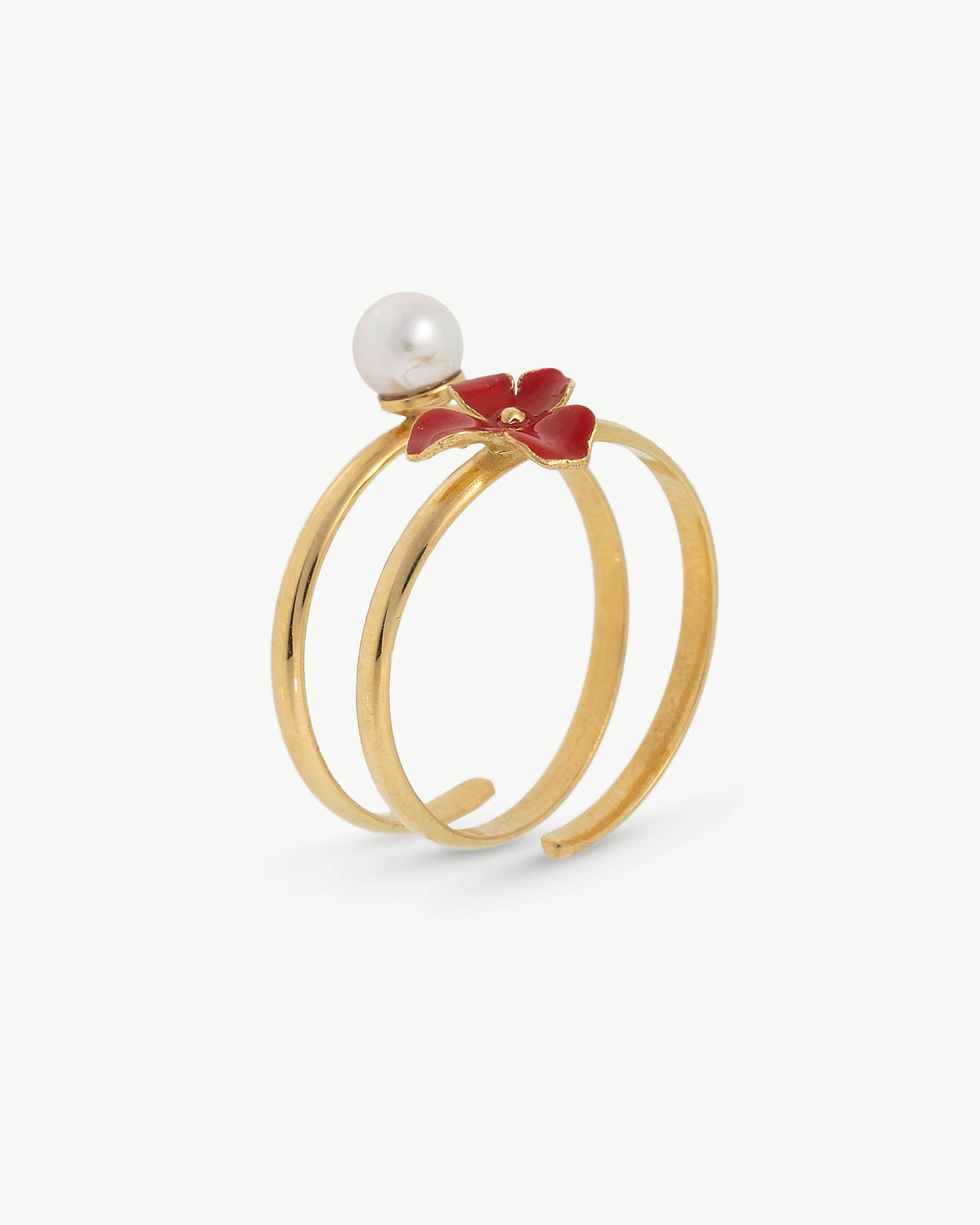 Anillo perla 5mm y flor roja mini flowers Rojo Majorica Rojo-1