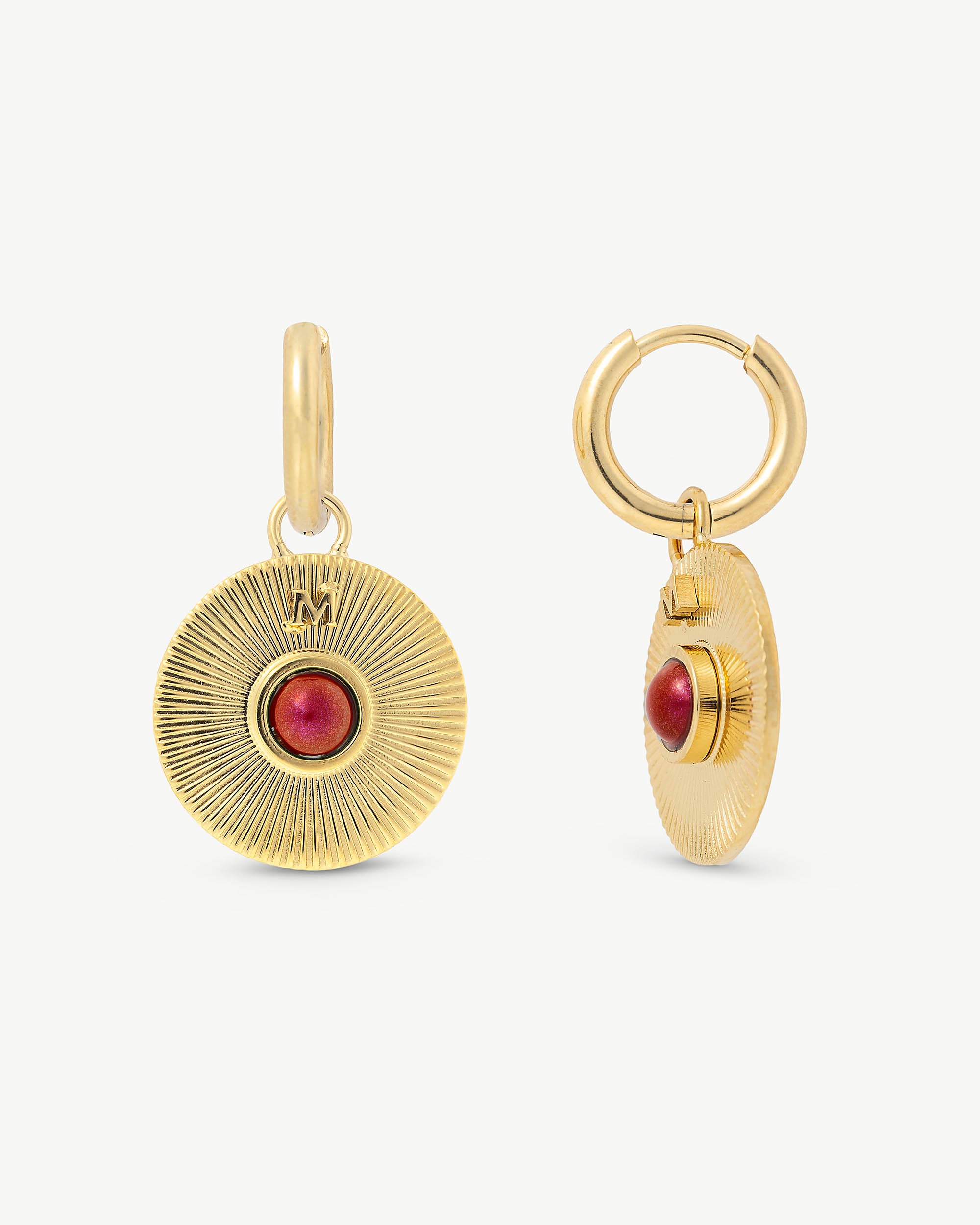 Pendientes majorica aro con perla roja alejandría - Plateado Plateado-1