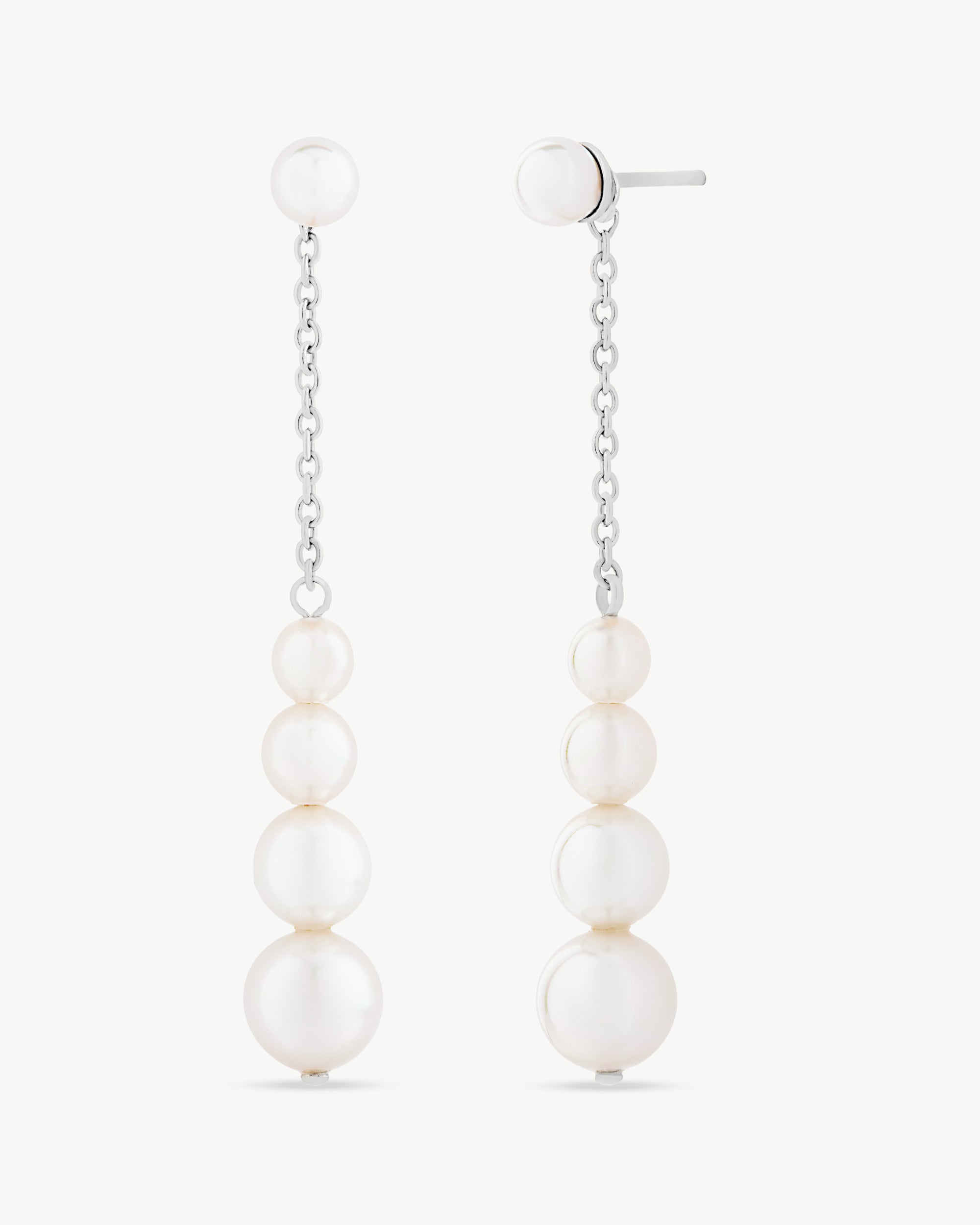 Pendientes largos cadena de plata y perlas petit - Majorica - Plateado Plateado-1