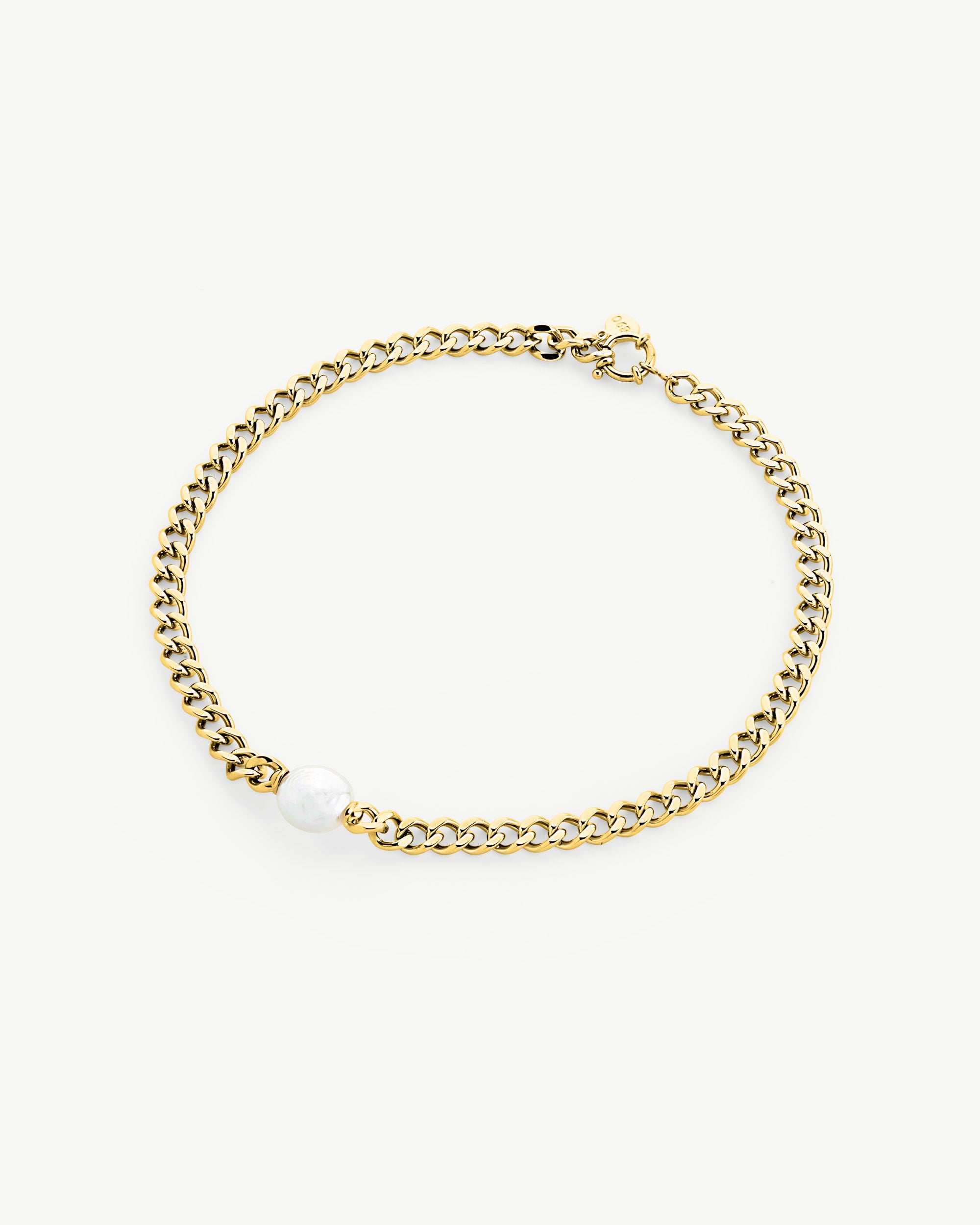 Imagen 0 de Collar de cadena con perla oval dorado puffy pearls Dorado