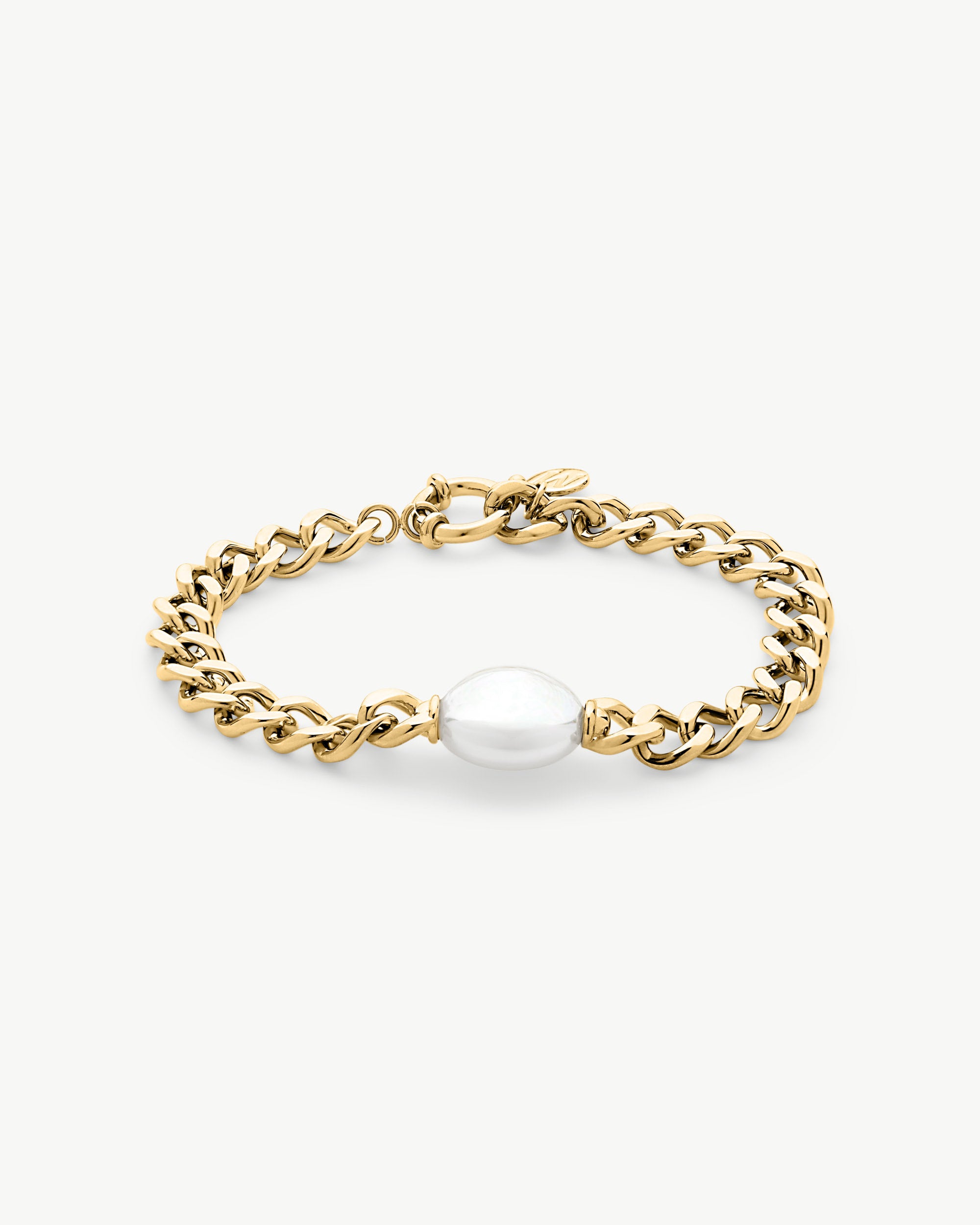 Imagen 0 de Pulsera de cadena dorada con perla oval puffy pearls Dorado
