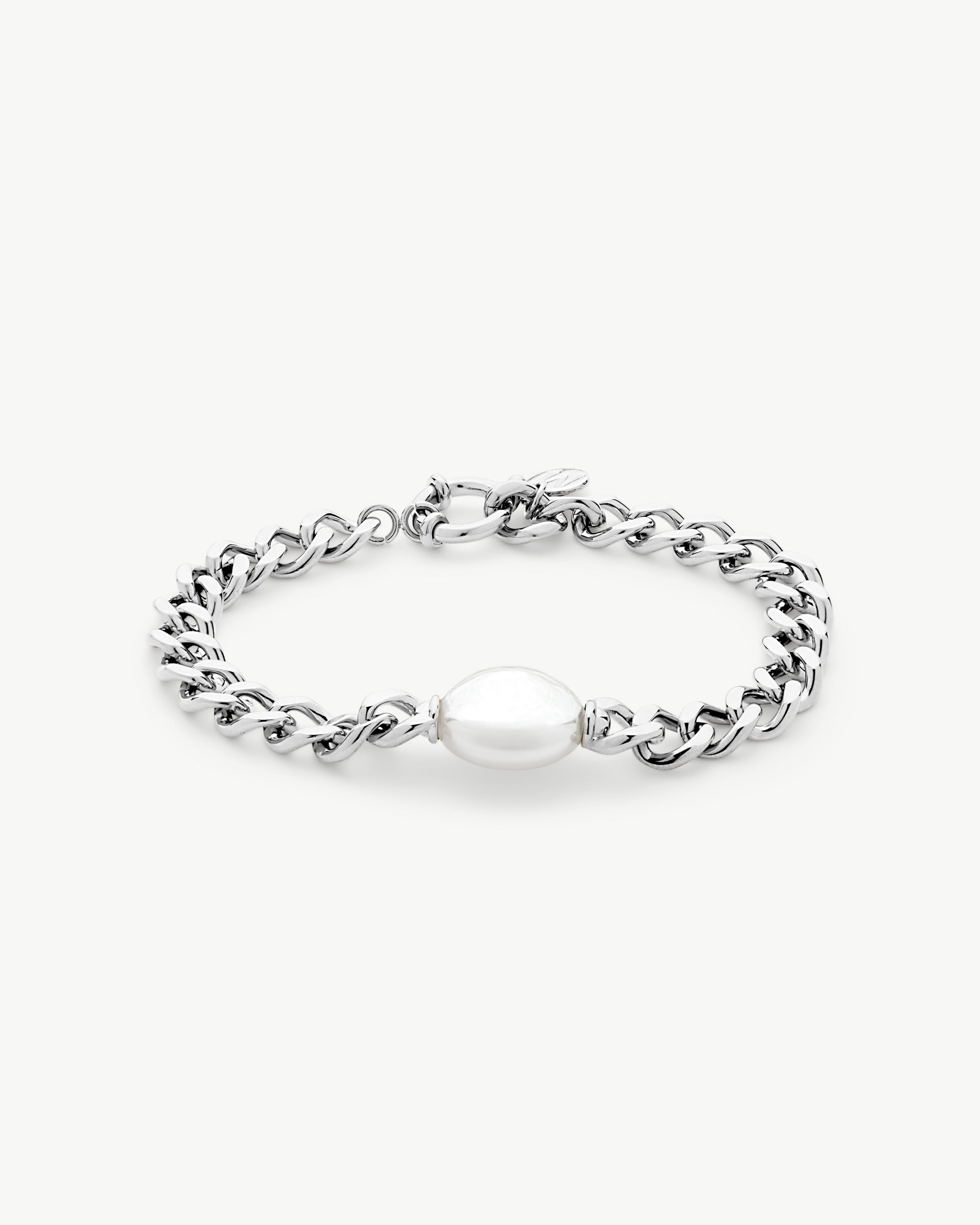 Imagen 0 de Pulsera de cadena con perla oval puffy pearls Plateado