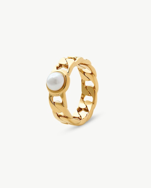 Imagen 0 de Anillo cadena con media perla dorado puffy pearls