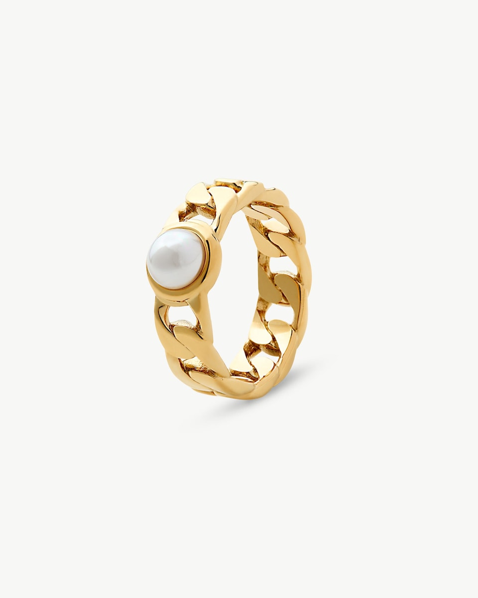 Anillo cadena con media perla dorado puffy pearls Dorado-1