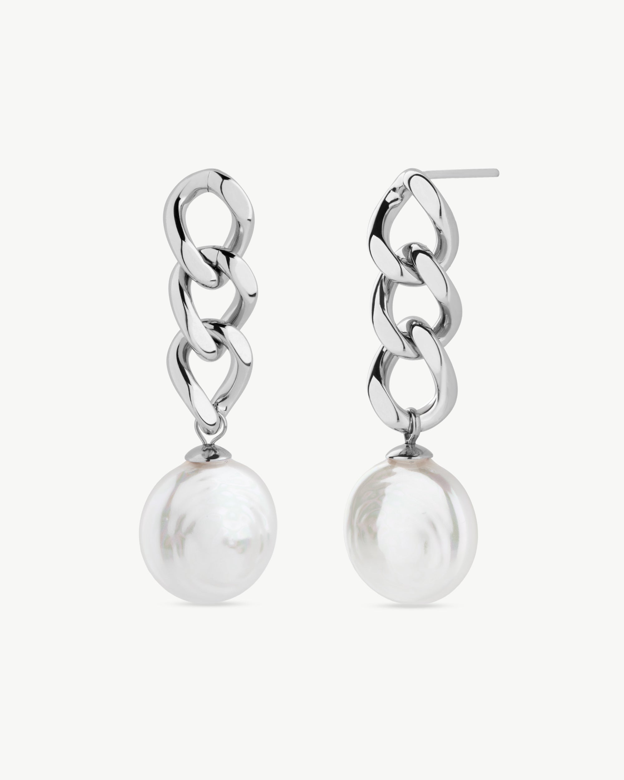 Imagen 0 de Pendientes cadena y perla oval puffy pearls Plateado