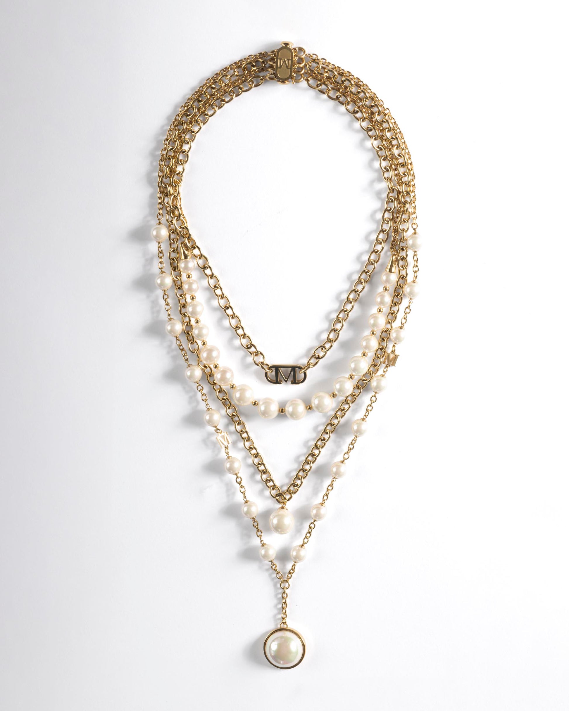 Collar 4 cadenas y perlas dorado nivé - Majorica - Blanco Blanco-1