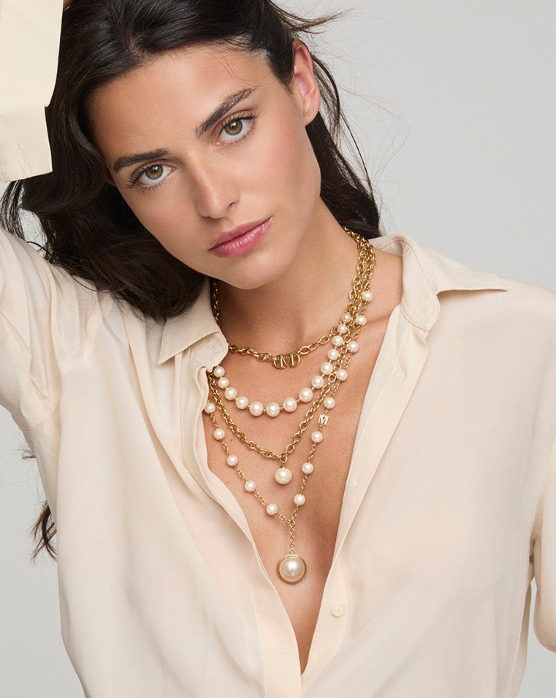 Collar 4 cadenas y perlas dorado nivé - Majorica - Blanco Blanco-6
