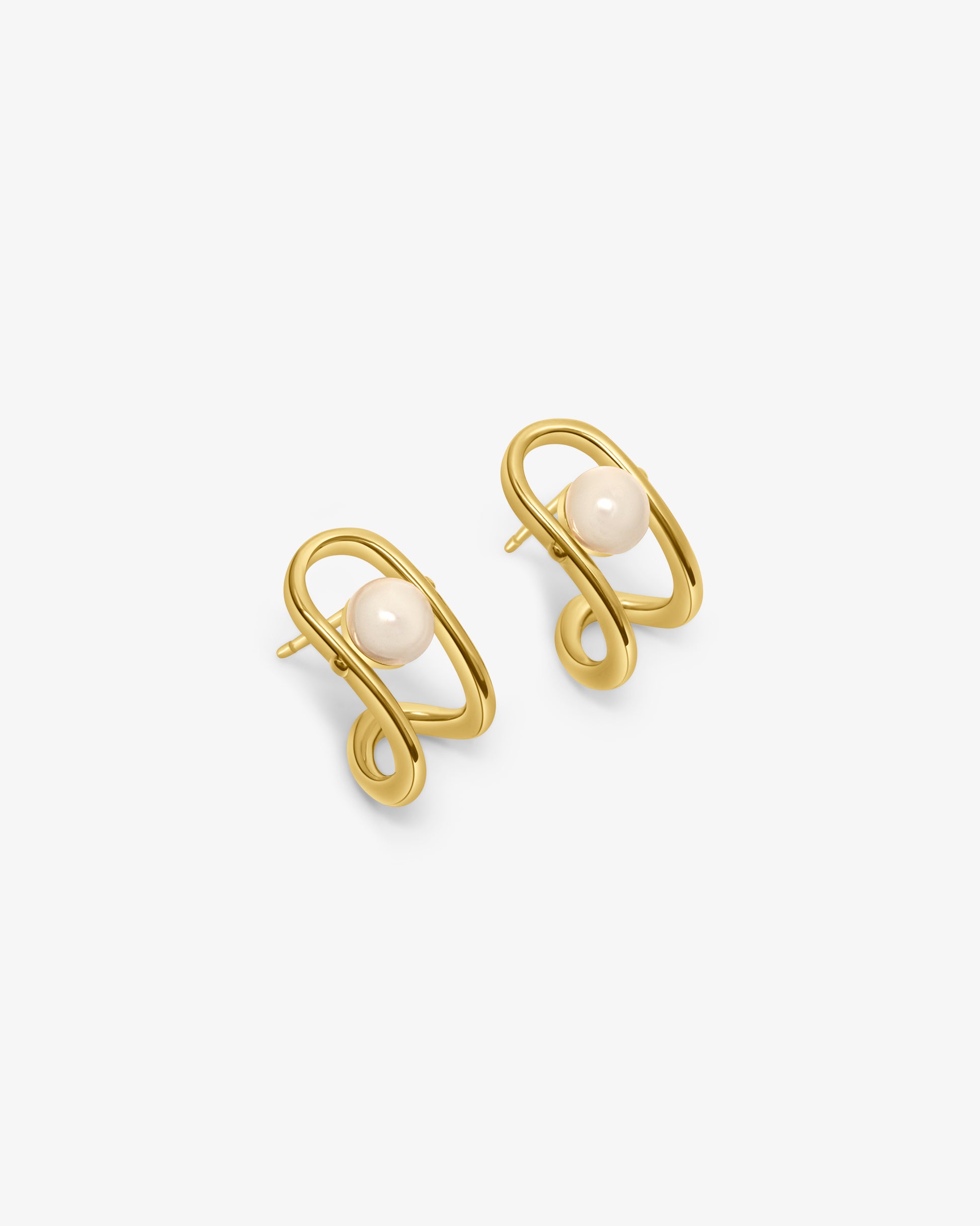 Pendientes cortos en plata bañada en oro 18k con perla libre - Majorica - Dorado Dorado-2