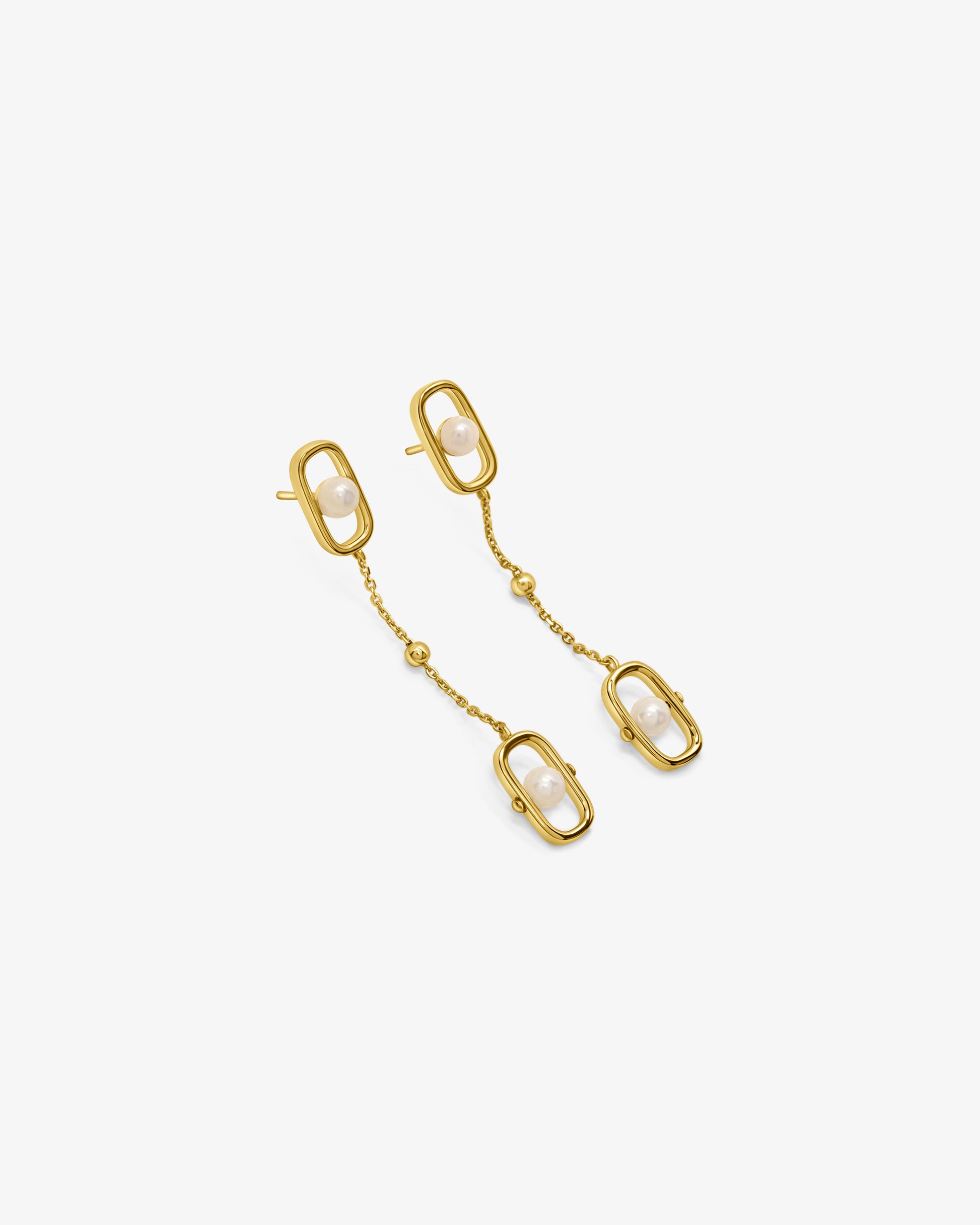Pendientes largos en plata bañada en oro 18k con perlas libre - Majorica - Dorado Dorado-2