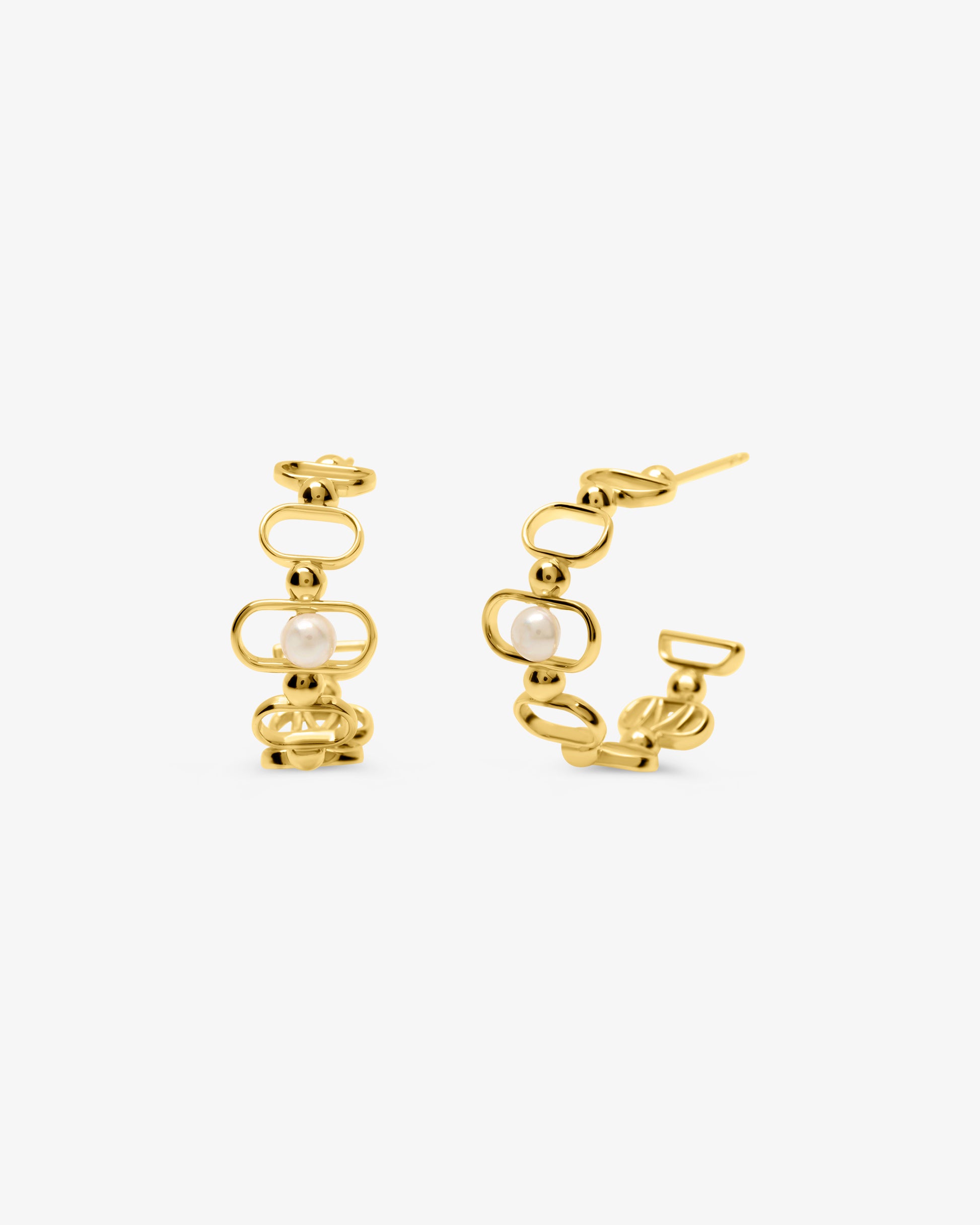 Imagen 0 de Pendientes de aro en plata bañada en oro 18k con perla y logo libre Dorado