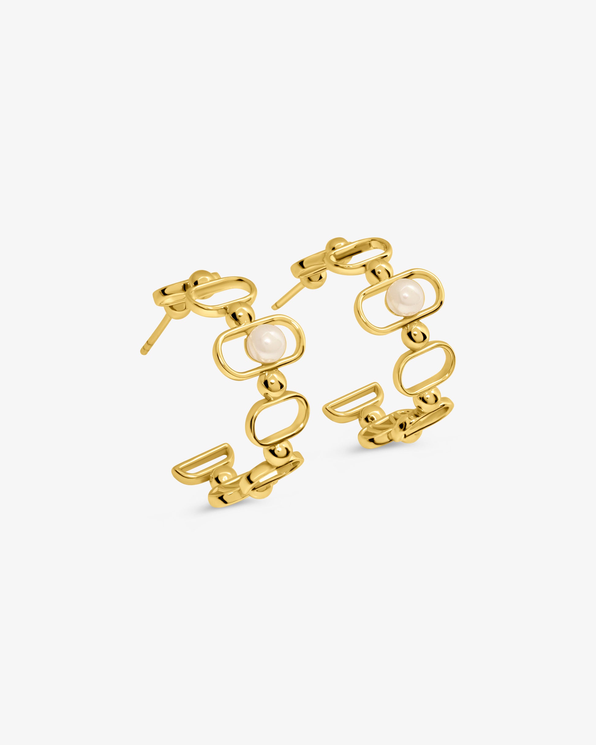 Pendientes de aro en plata bañada en oro 18k con perla y logo libre - Majorica - Dorado Dorado-2