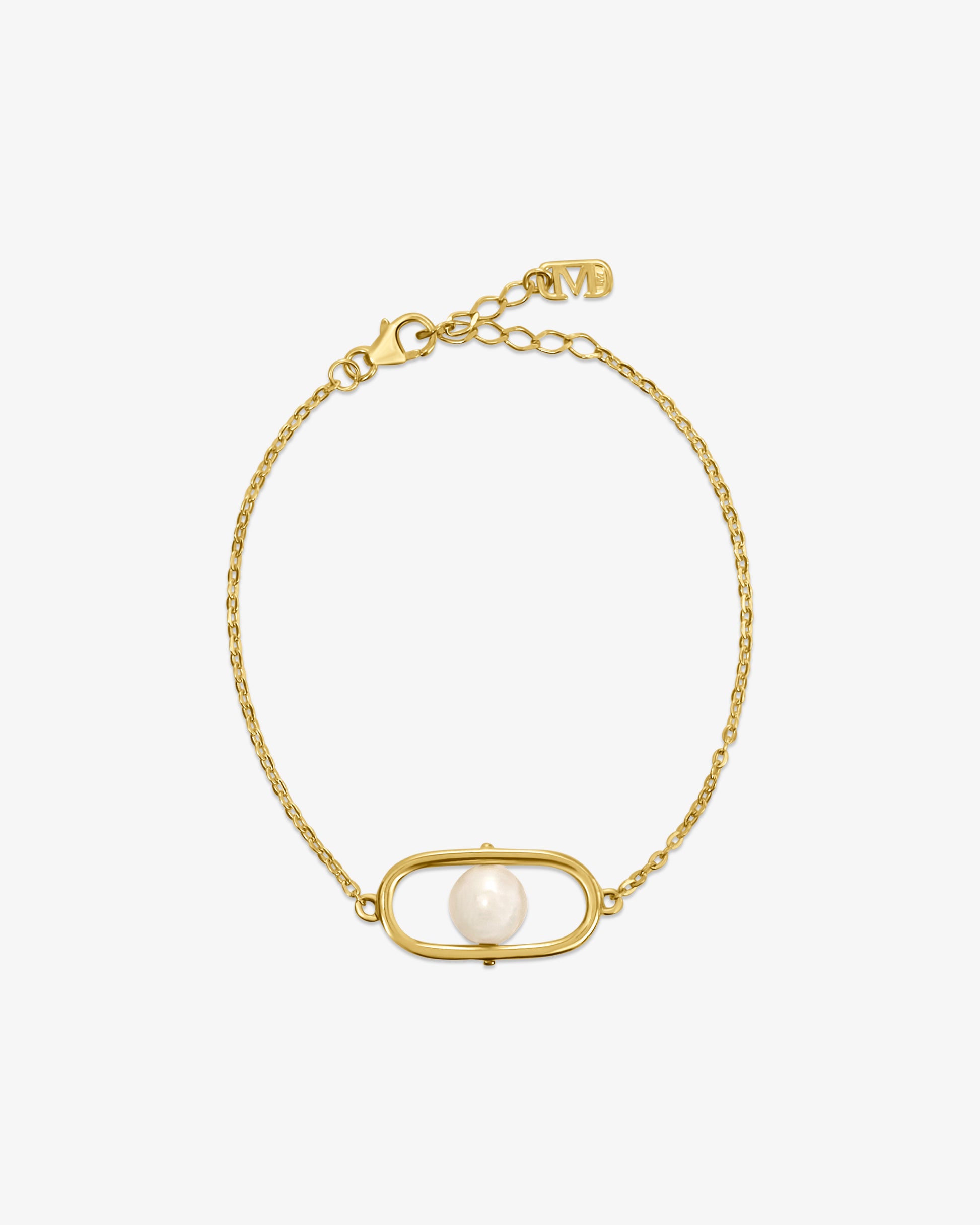 Pulsera de cadena en plata bañada en oro 18k con perla libre - Majorica - Dorado Dorado-1