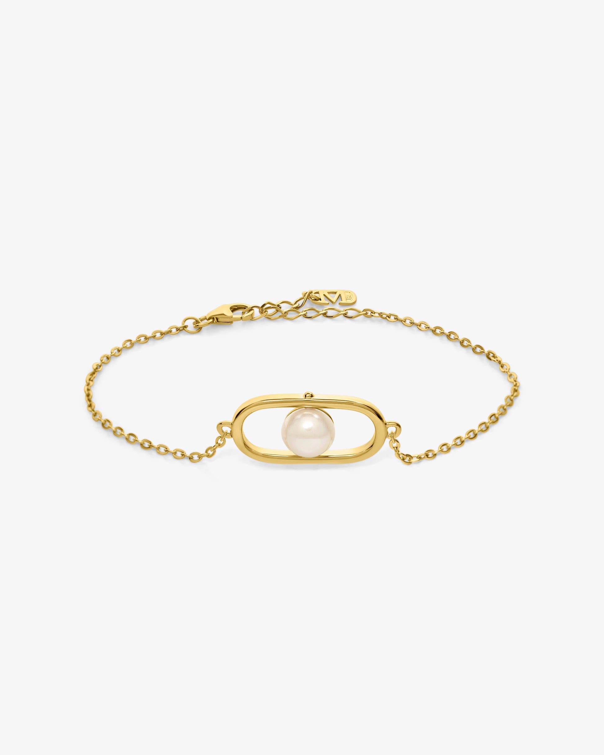 Pulsera de cadena en plata bañada en oro 18k con perla libre - Majorica - Dorado Dorado-2