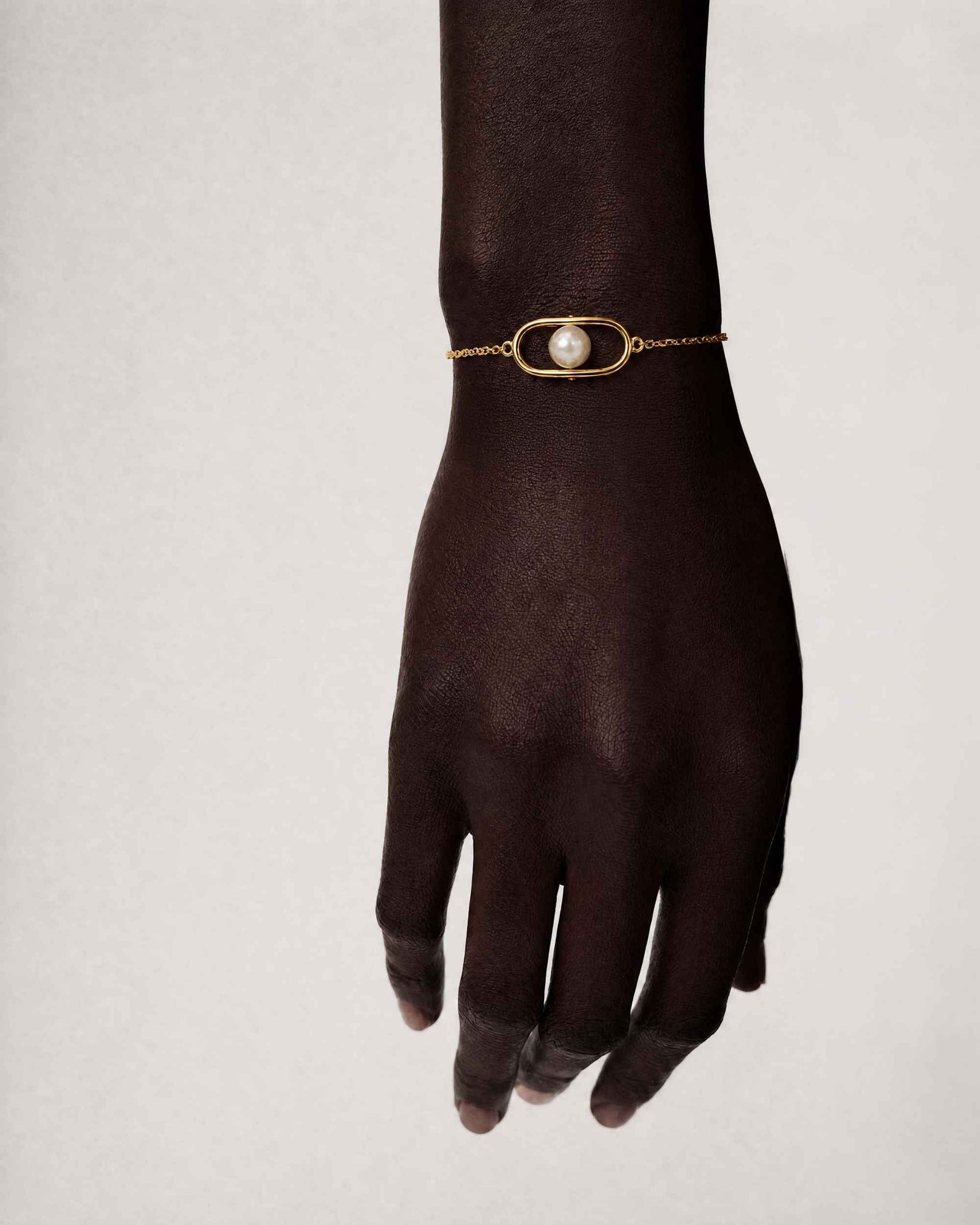 Pulsera de cadena en plata bañada en oro 18k con perla libre - Majorica - Dorado Dorado-4