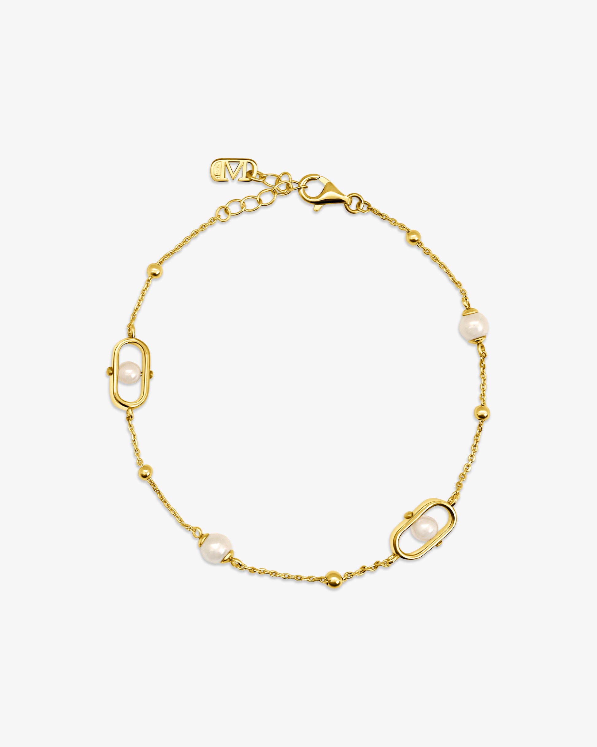 Imagen 0 de Pulsera de cadena en plata bañada en oro 18k con perlas y logo libre Dorado