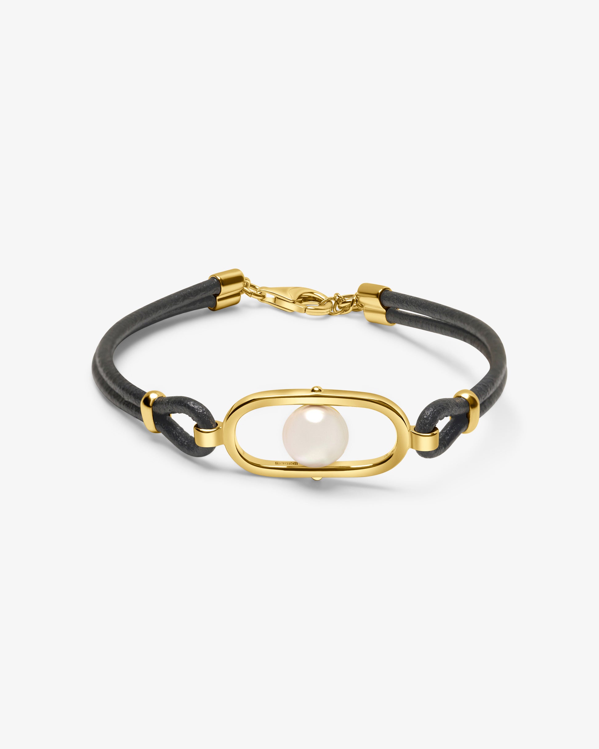 Pulsera de cuero en plata bañada en oro 18k con perla libre - Majorica - Dorado Dorado-1