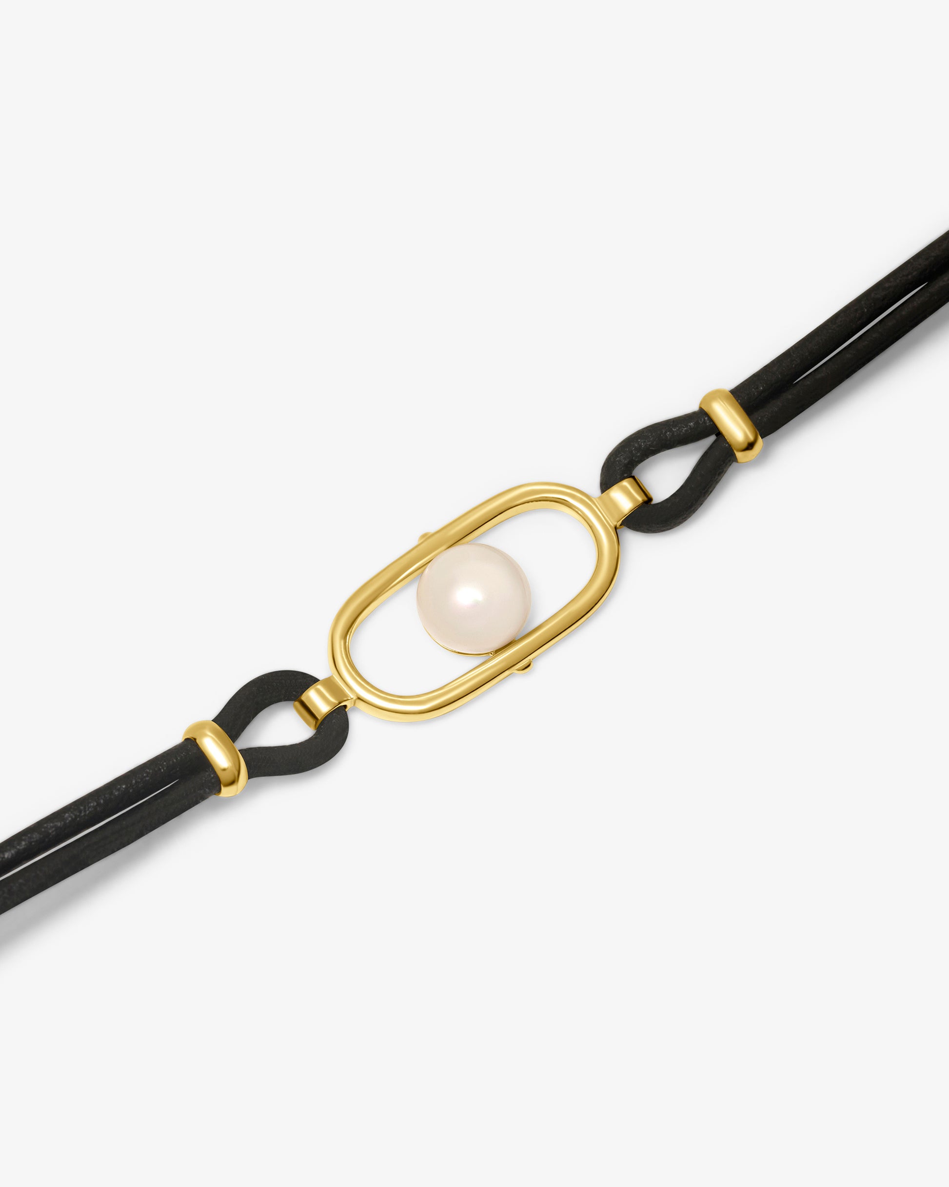 Pulsera de cuero en plata bañada en oro 18k con perla libre - Majorica - Dorado Dorado-2