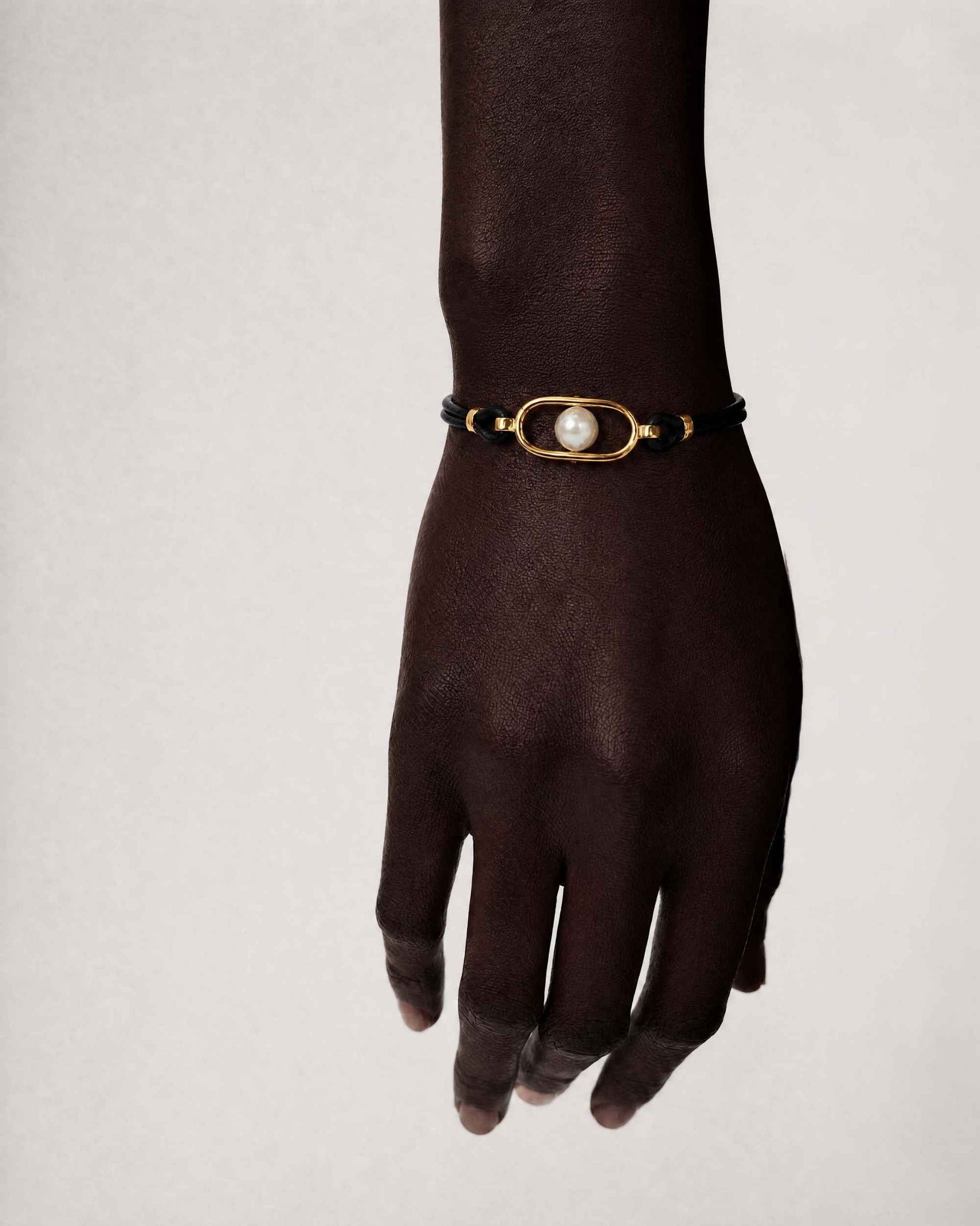 Pulsera de cuero en plata bañada en oro 18k con perla libre - Majorica - Dorado Dorado-3