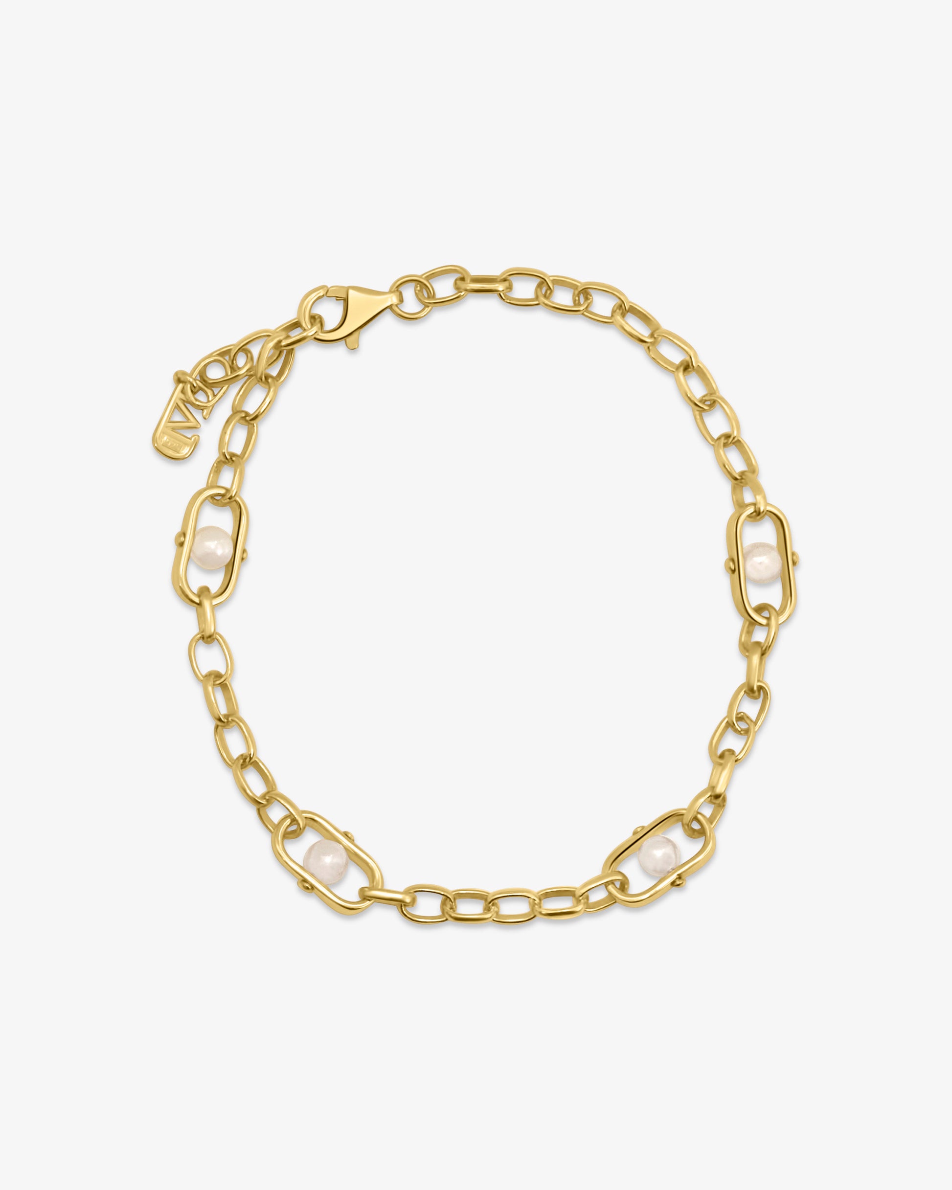 Pulsera de eslabones en plata bañada en oro 18k con perlas y logo libre - Majorica - Dorado Dorado-1