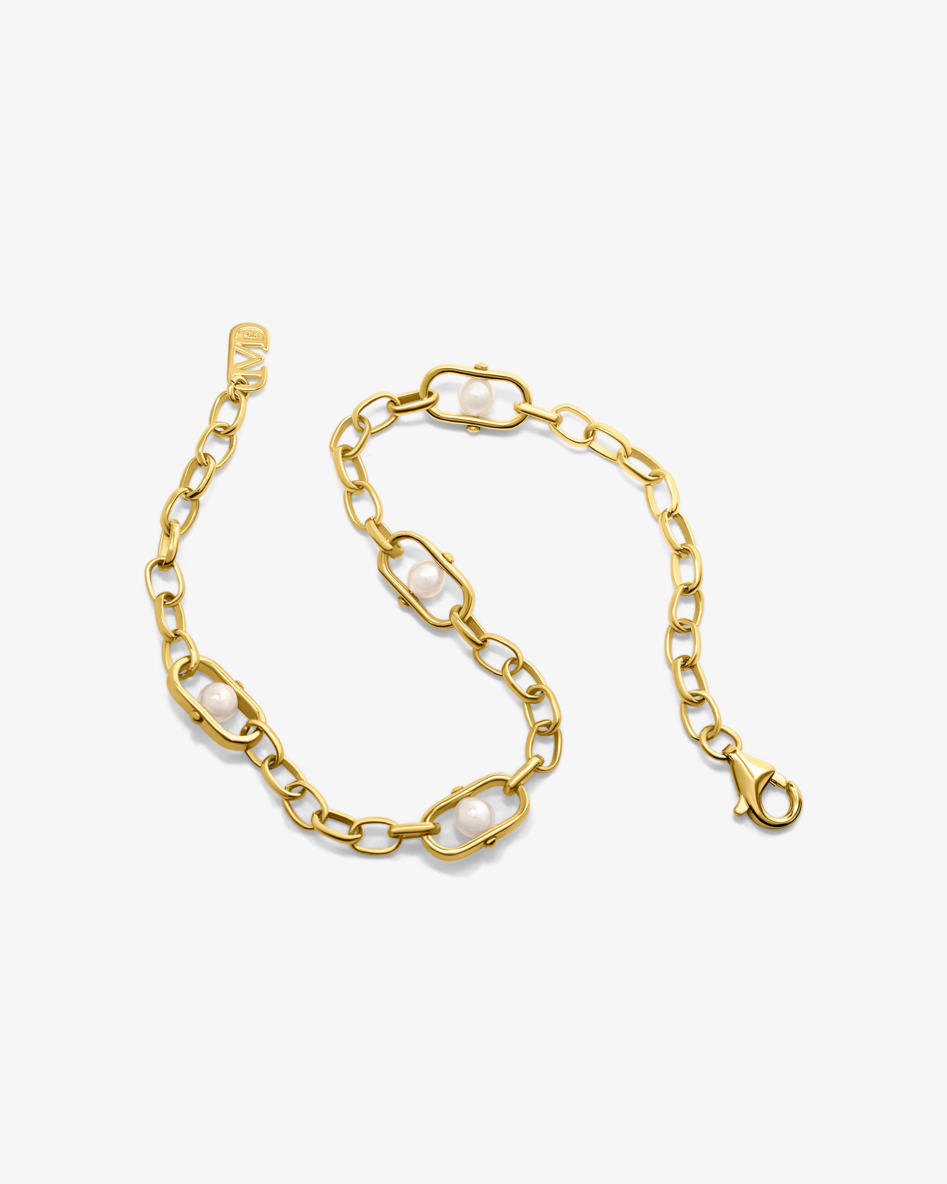 Pulsera de eslabones en plata bañada en oro 18k con perlas y logo libre - Majorica - Dorado Dorado-2