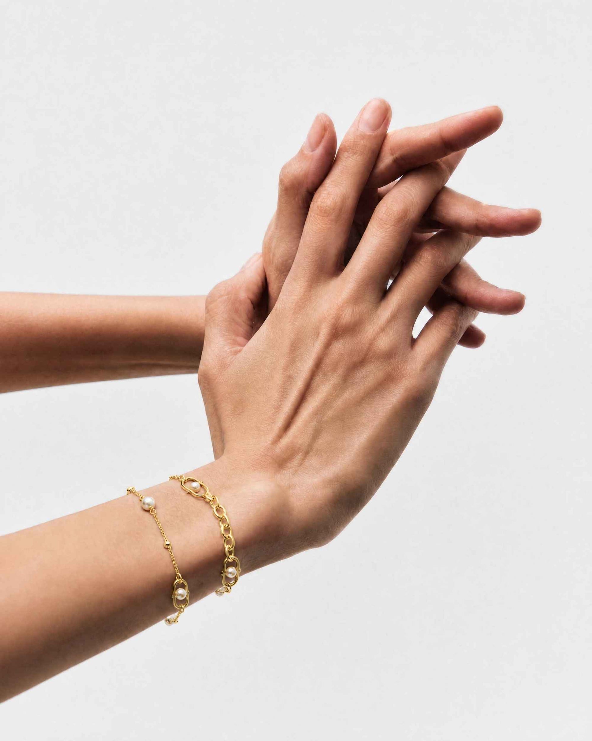 Pulsera de eslabones en plata bañada en oro 18k con perlas y logo libre - Majorica - Dorado Dorado-3