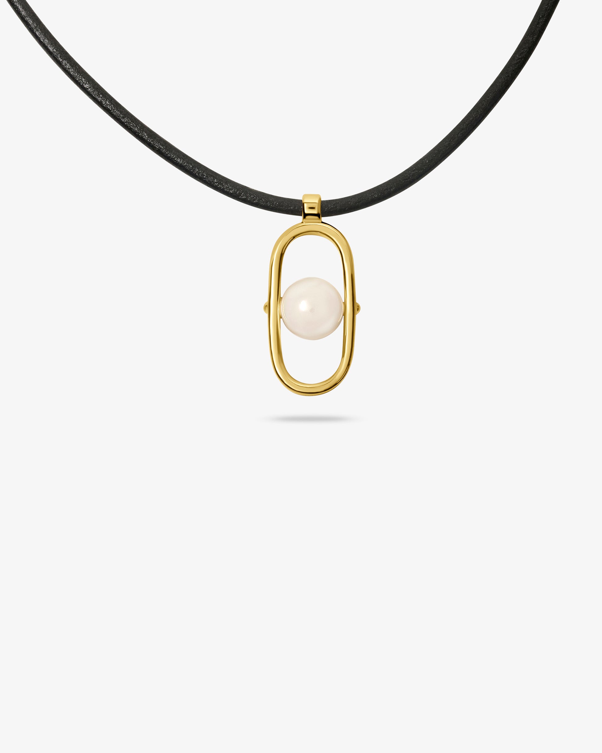 Collar de cuero en plata bañada en oro 18k con colgante de perla libre - Majorica - Dorado Dorado-2