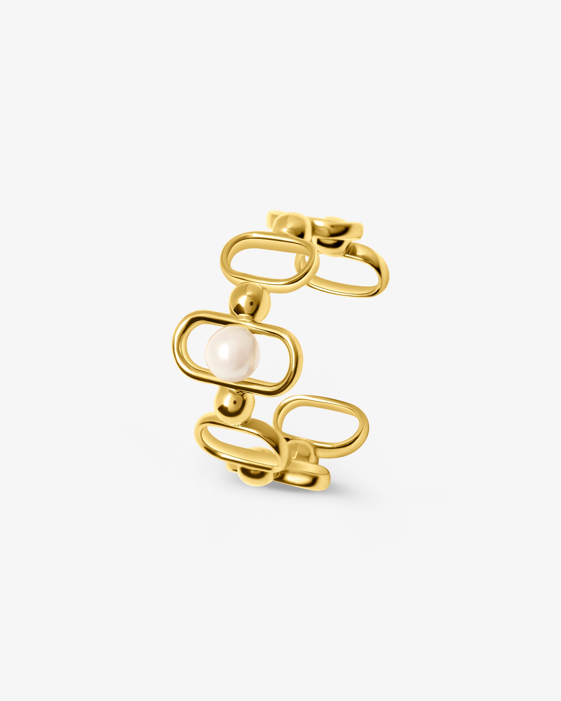Imagen 0 de Anillo en plata bañada en oro 18k con perla y logo libre Dorado