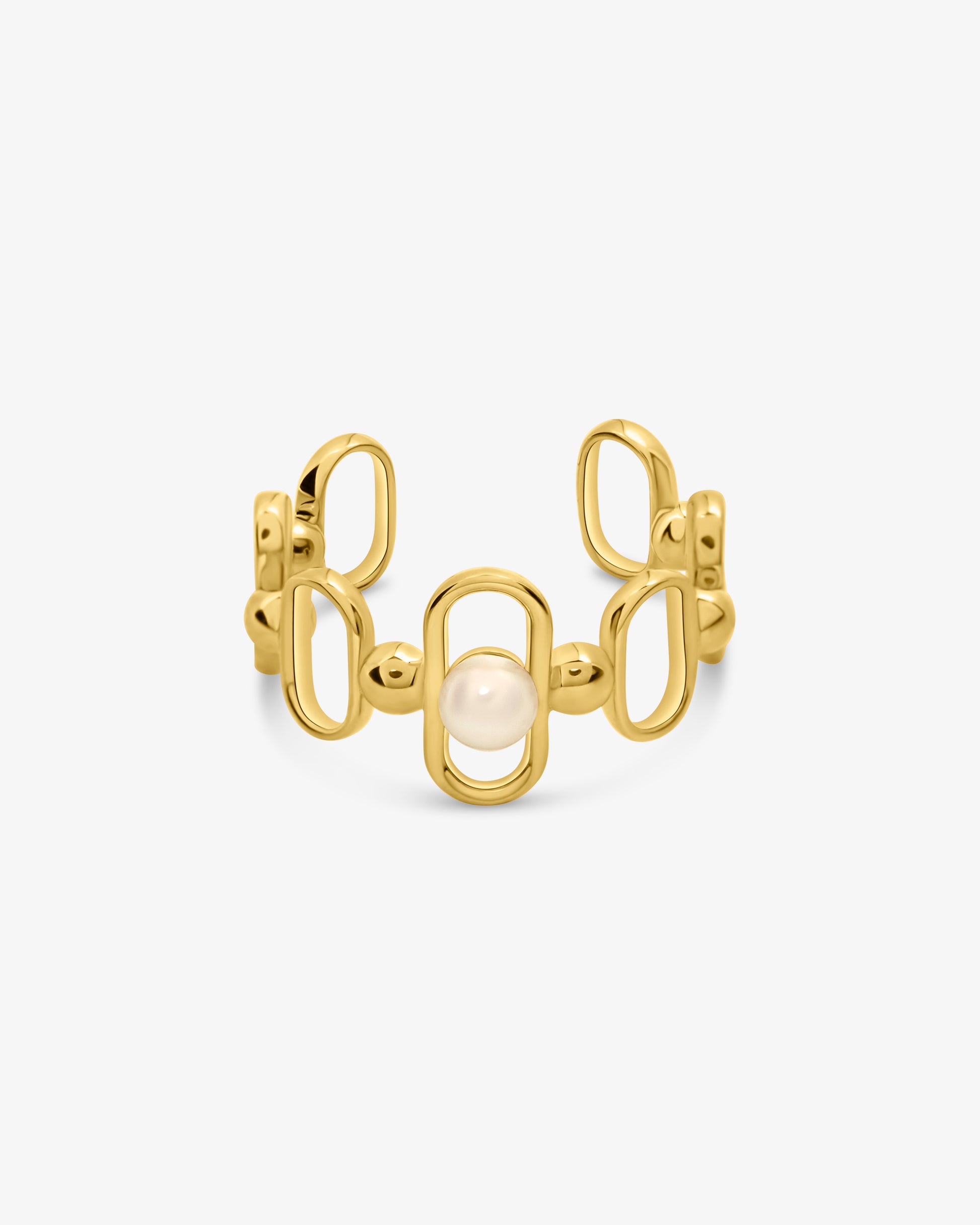 Anillo en plata bañada en oro 18k con perla y logo libre - Majorica - Dorado Dorado-2