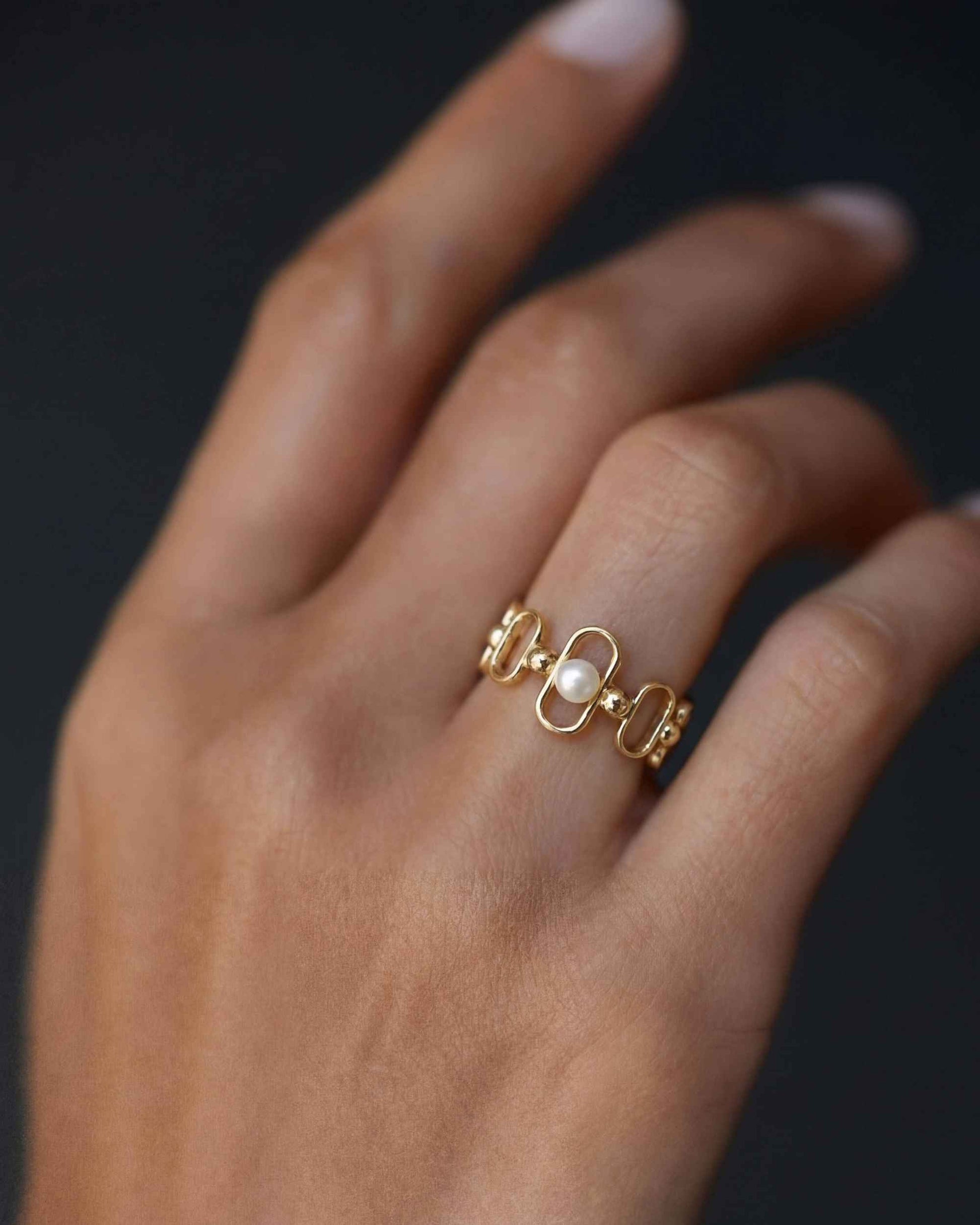 Anillo en plata bañada en oro 18k con perla y logo libre - Majorica - Dorado Dorado-3