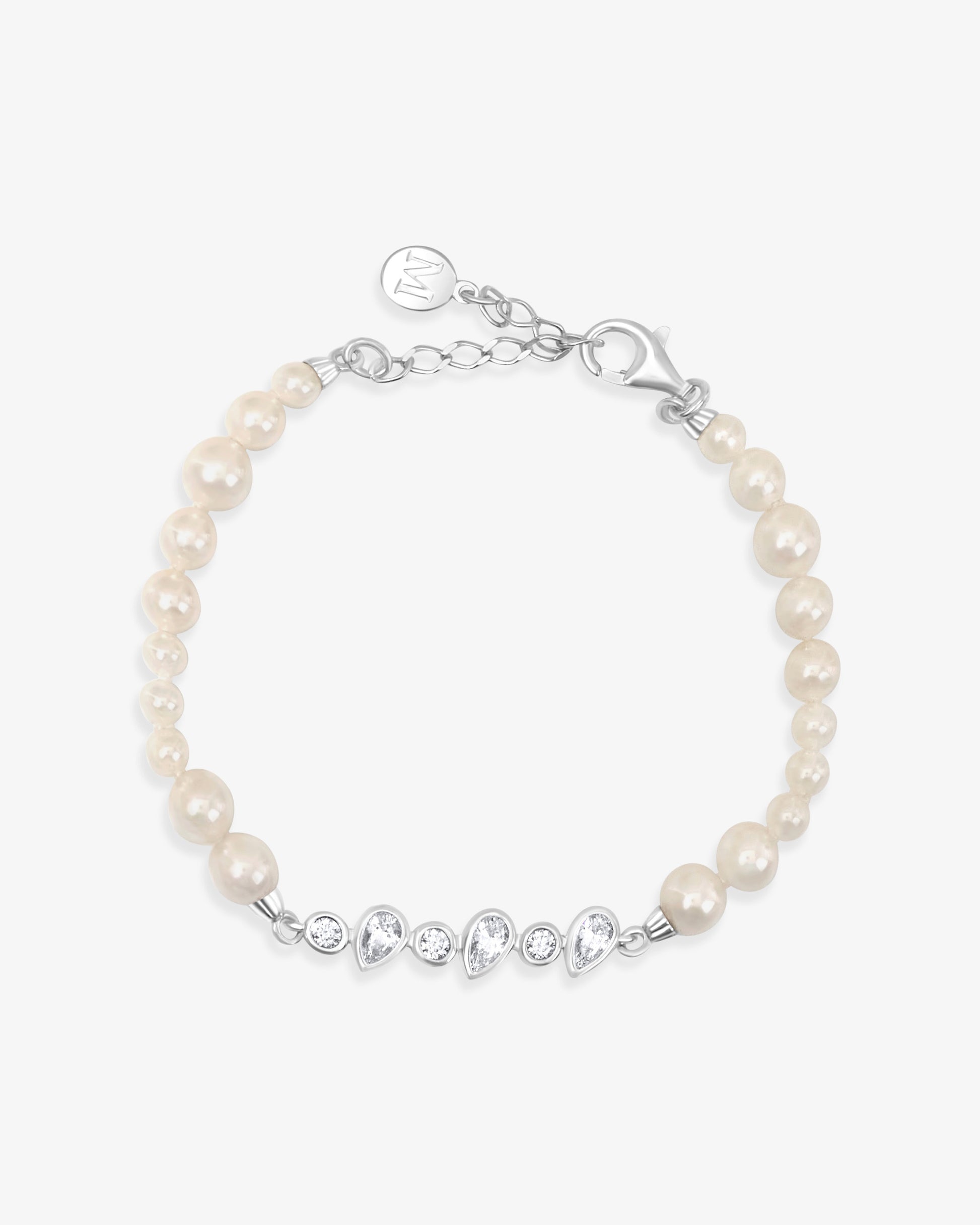 Pulsera en rodiada con intervalos alternos de perlas y circonitas - Majorica - Plata Plata-1