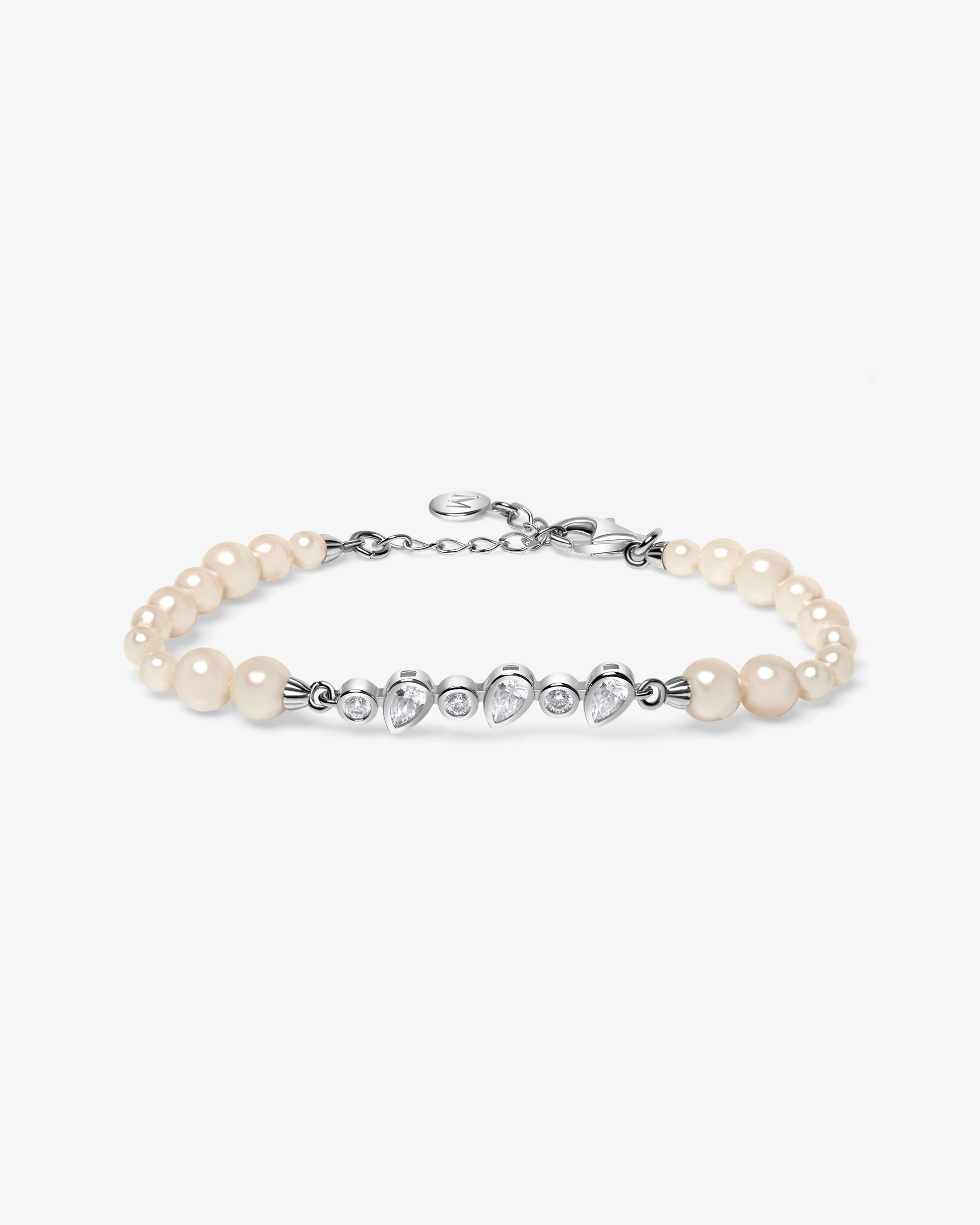 Pulsera en rodiada con intervalos alternos de perlas y circonitas - Majorica - Plata Plata-2